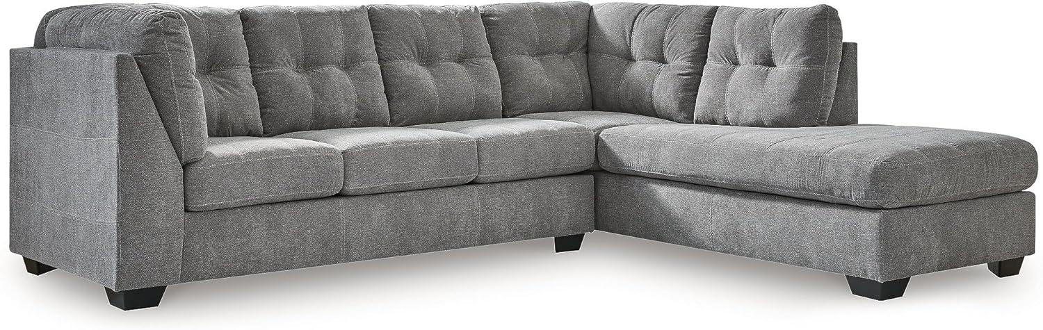 imageSignature Design by Ashley Marleton Contemporary RightArm Facing Tufted 2Piece Sleeper Sectional with Chaise Loose Seat Cushions and BiFold Memory Foam Mattress Full BlueGrey