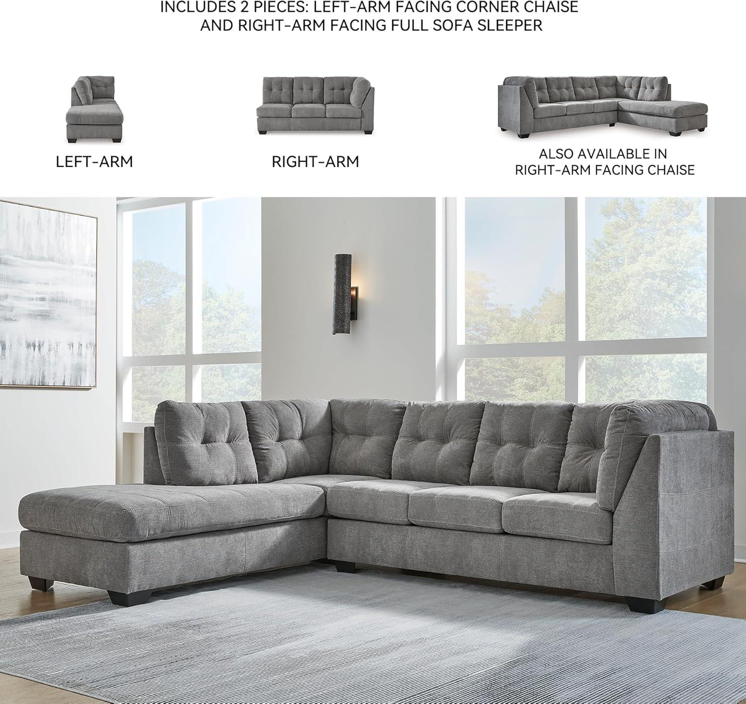 imageSignature Design by Ashley Marleton Contemporary RightArm Facing Tufted 2Piece Sleeper Sectional with Chaise Loose Seat Cushions and BiFold Memory Foam Mattress Full BlueGrey
