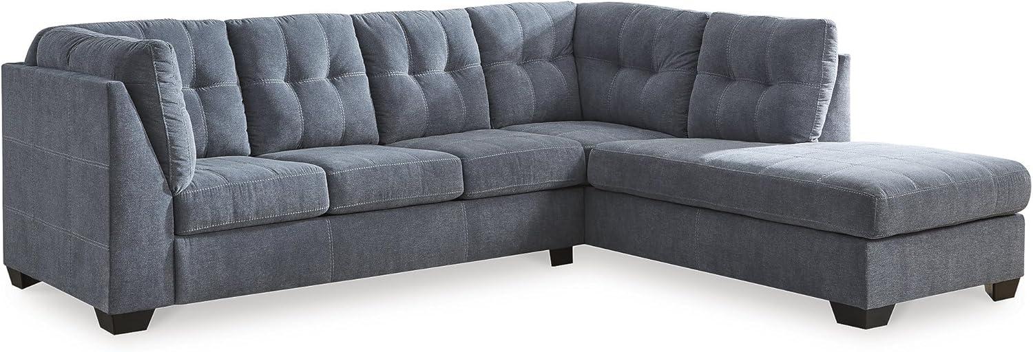 imageSignature Design by Ashley Marleton Contemporary RightArm Facing Tufted 2Piece Sleeper Sectional with Chaise Loose Seat Cushions and BiFold Memory Foam Mattress Full BlueBlue