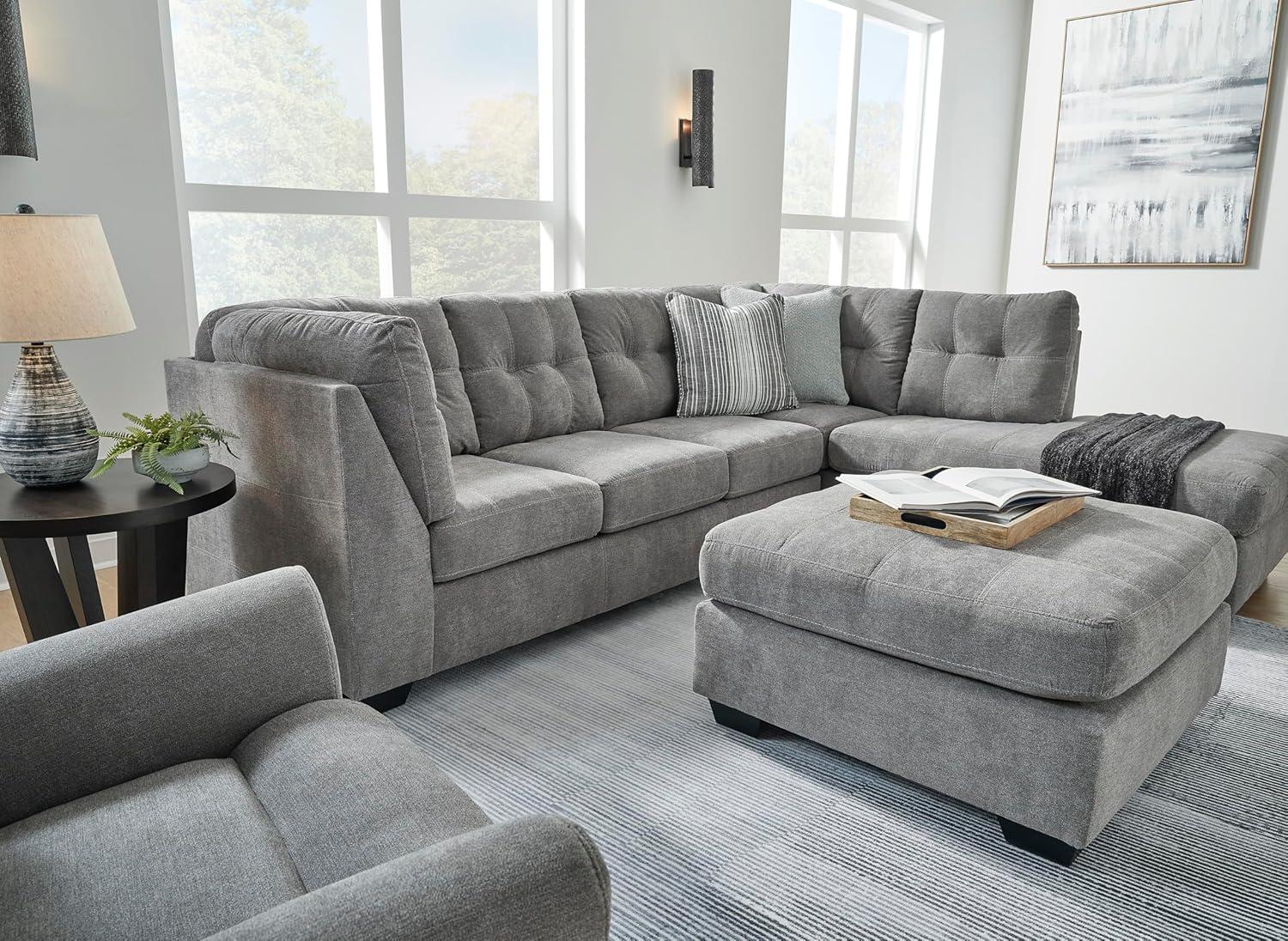 imageSignature Design by Ashley Marleton Contemporary RightArm Facing Tufted 2Piece Sleeper Sectional with Chaise Loose Seat Cushions and BiFold Memory Foam Mattress Full BlueGrey