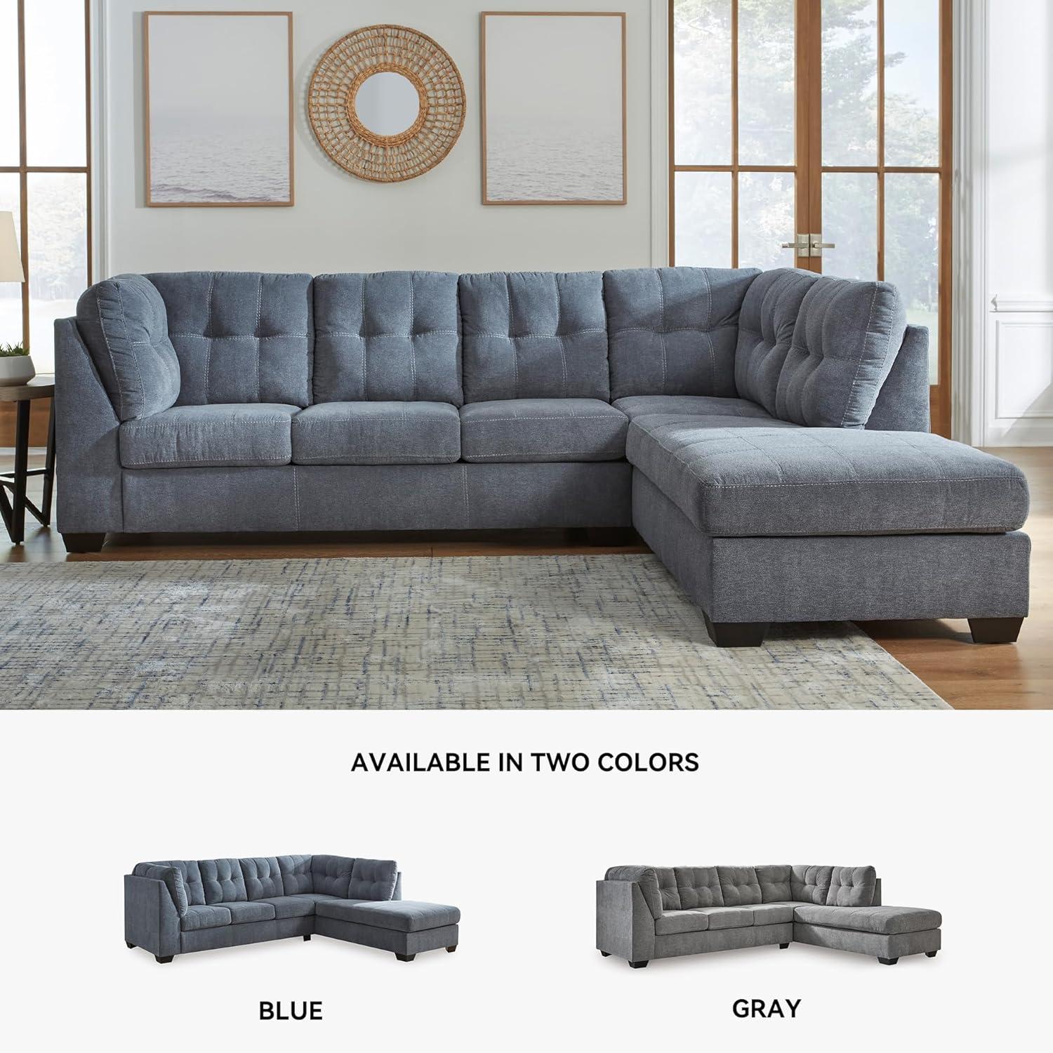 imageSignature Design by Ashley Marleton Contemporary RightArm Facing Tufted 2Piece Sleeper Sectional with Chaise Loose Seat Cushions and BiFold Memory Foam Mattress Full BlueBlue