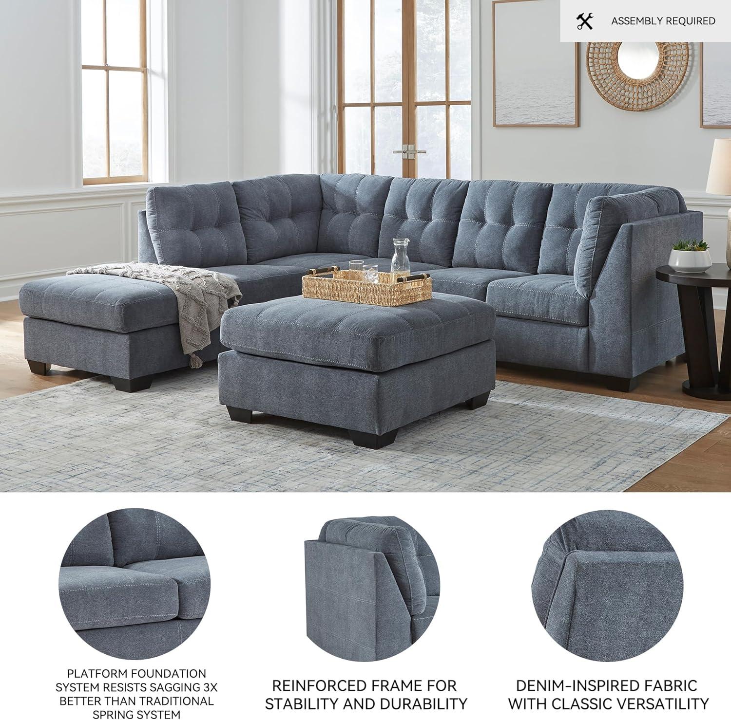 imageSignature Design by Ashley Marleton Contemporary RightArm Facing Tufted 2Piece Sleeper Sectional with Chaise Loose Seat Cushions and BiFold Memory Foam Mattress Full BlueBlue