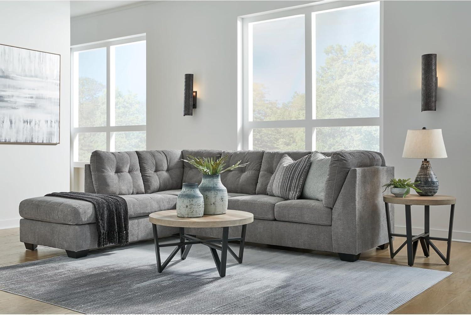 imageSignature Design by Ashley Marleton Contemporary RightArm Facing Tufted 2Piece Sleeper Sectional with Chaise Loose Seat Cushions and BiFold Memory Foam Mattress Full BlueGrey