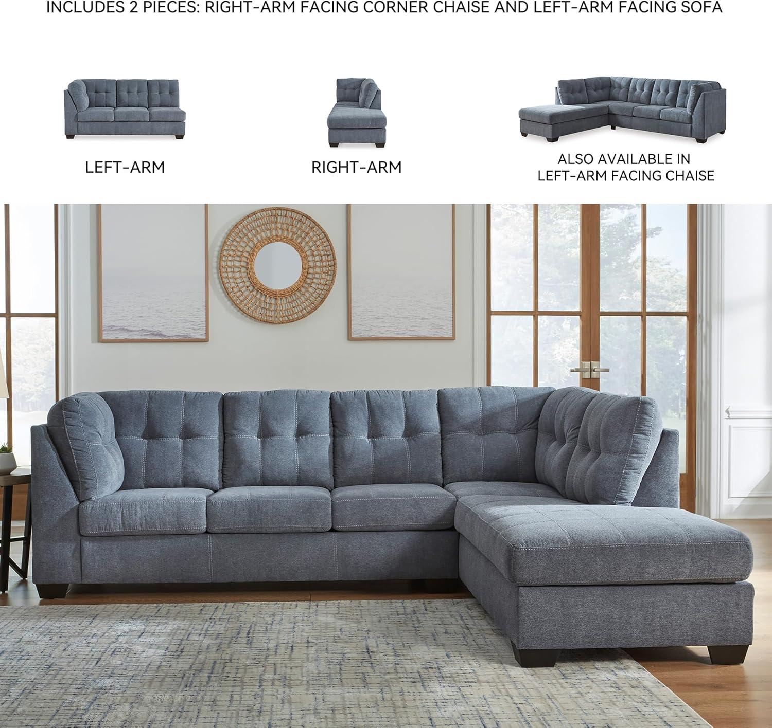 imageSignature Design by Ashley Marleton Contemporary RightArm Facing Tufted 2Piece Sleeper Sectional with Chaise Loose Seat Cushions and BiFold Memory Foam Mattress Full BlueBlue