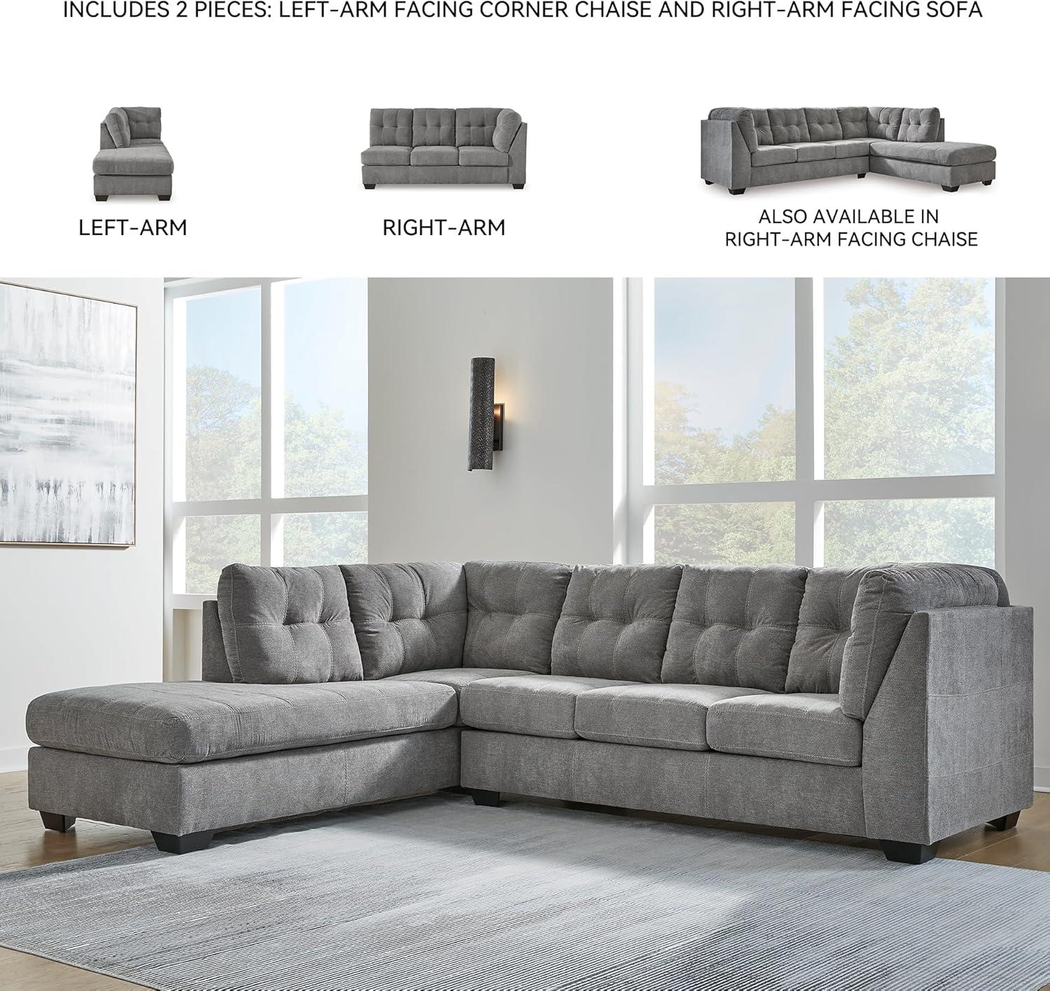 imageSignature Design by Ashley Marleton Contemporary RightArm Facing Tufted 2Piece Sleeper Sectional with Chaise Loose Seat Cushions and BiFold Memory Foam Mattress Full BlueGrey