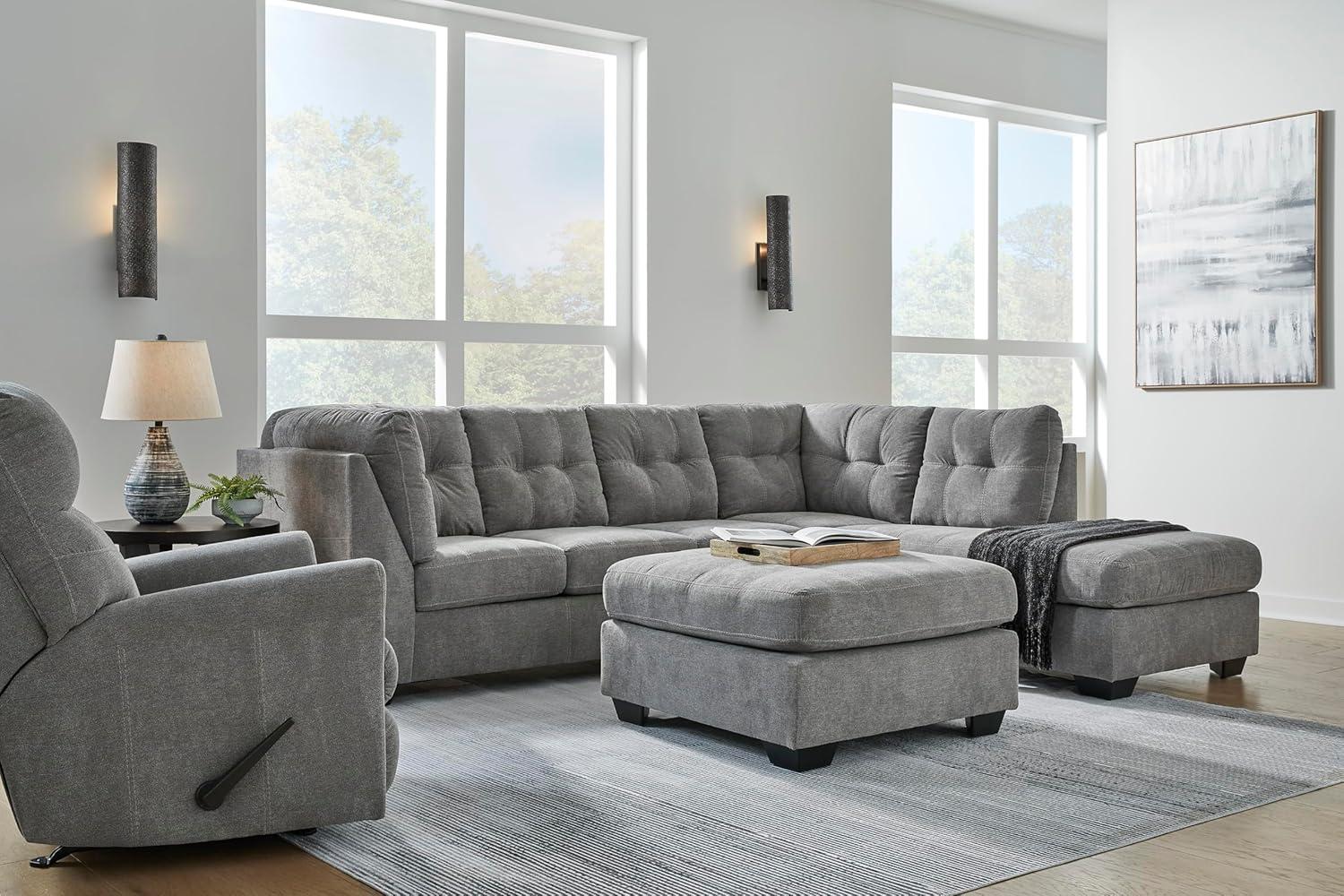 imageSignature Design by Ashley Marleton Contemporary RightArm Facing Tufted 2Piece Sleeper Sectional with Chaise Loose Seat Cushions and BiFold Memory Foam Mattress Full BlueGrey