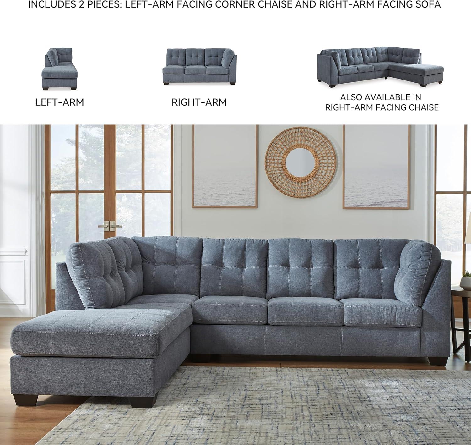 imageSignature Design by Ashley Marleton Contemporary RightArm Facing Tufted 2Piece Sleeper Sectional with Chaise Loose Seat Cushions and BiFold Memory Foam Mattress Full BlueBlue