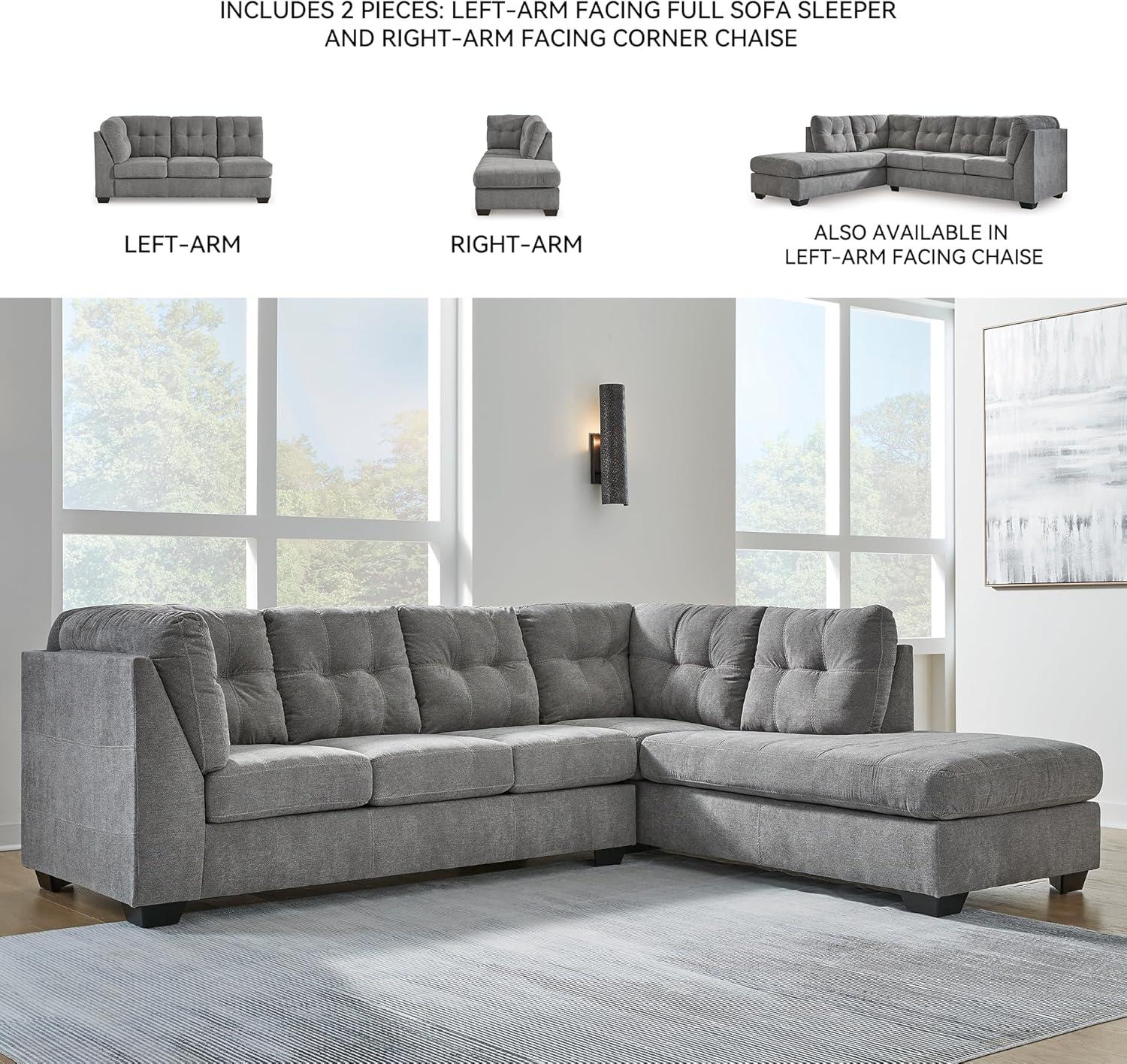 imageSignature Design by Ashley Marleton Contemporary RightArm Facing Tufted 2Piece Sleeper Sectional with Chaise Loose Seat Cushions and BiFold Memory Foam Mattress Full BlueGrey