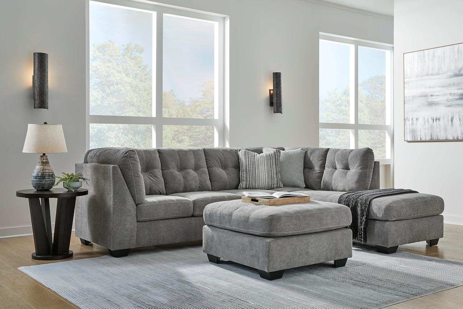 imageSignature Design by Ashley Marleton Contemporary RightArm Facing Tufted 2Piece Sleeper Sectional with Chaise Loose Seat Cushions and BiFold Memory Foam Mattress Full BlueGrey