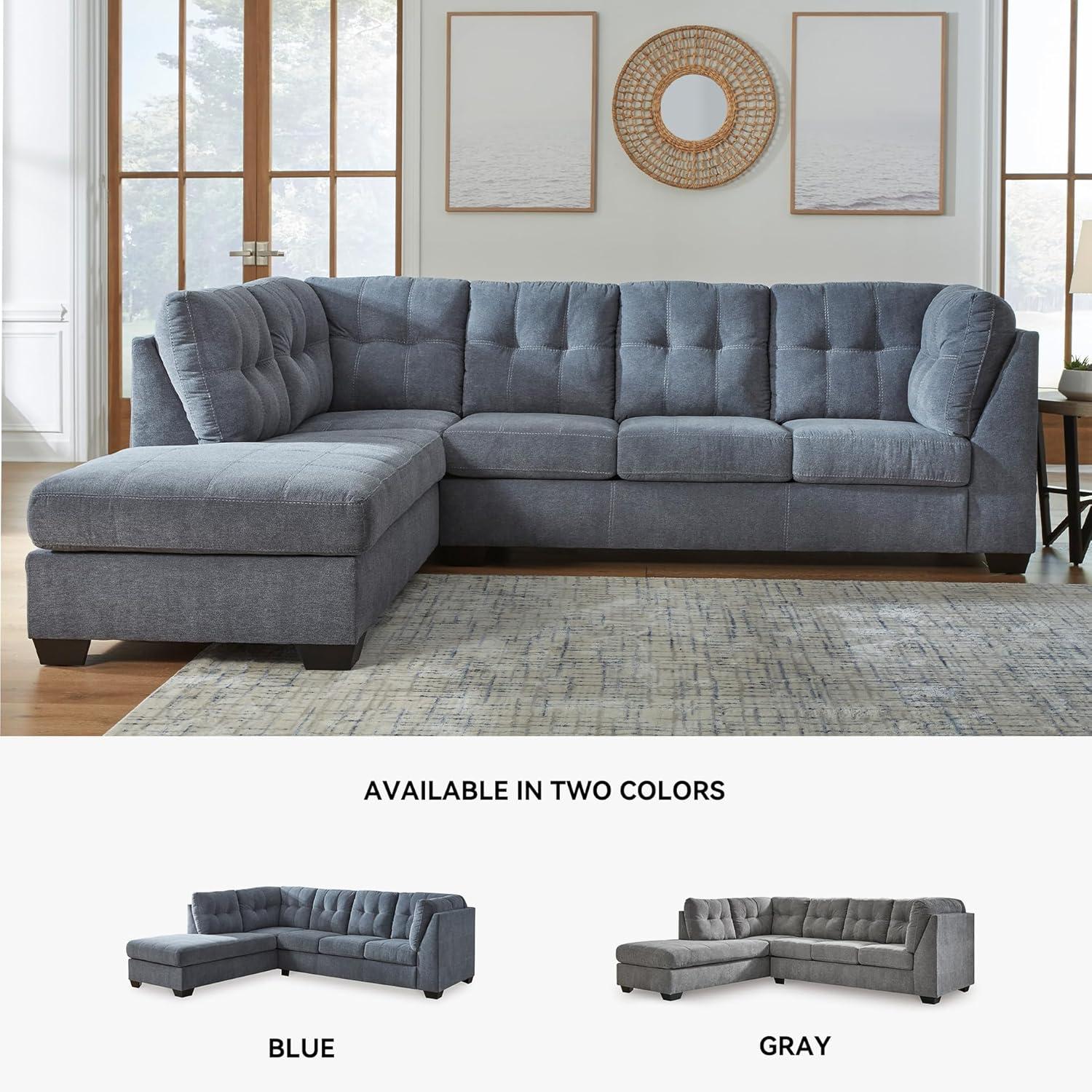 imageSignature Design by Ashley Marleton Contemporary RightArm Facing Tufted 2Piece Sleeper Sectional with Chaise Loose Seat Cushions and BiFold Memory Foam Mattress Full BlueBlue