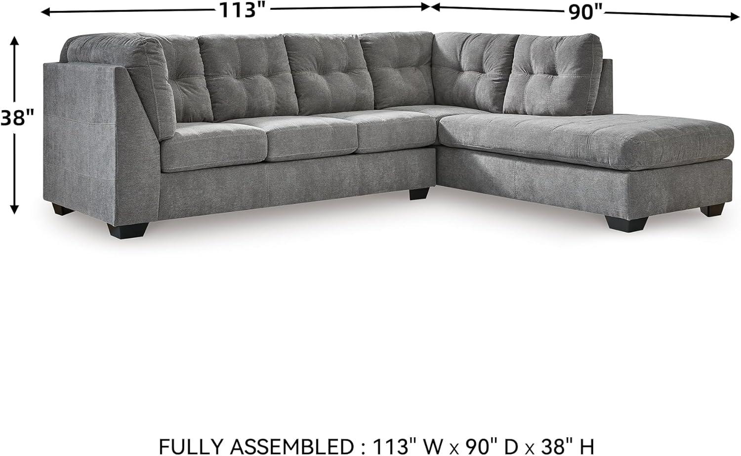 imageSignature Design by Ashley Marleton Contemporary RightArm Facing Tufted 2Piece Sleeper Sectional with Chaise Loose Seat Cushions and BiFold Memory Foam Mattress Full BlueGrey