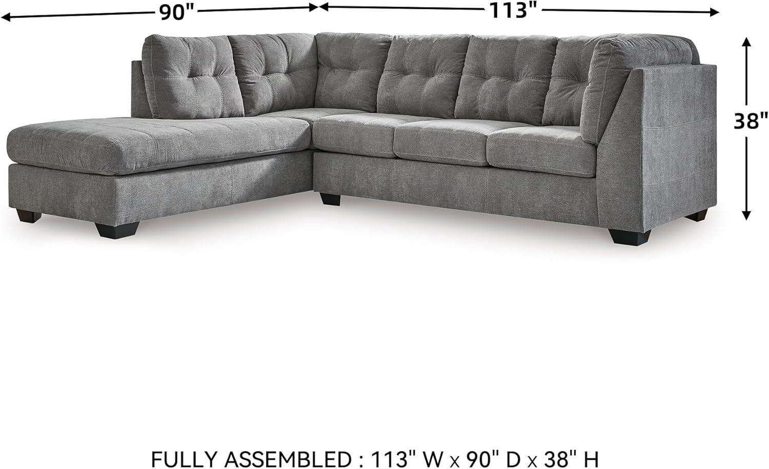 imageSignature Design by Ashley Marleton Contemporary RightArm Facing Tufted 2Piece Sleeper Sectional with Chaise Loose Seat Cushions and BiFold Memory Foam Mattress Full BlueGrey