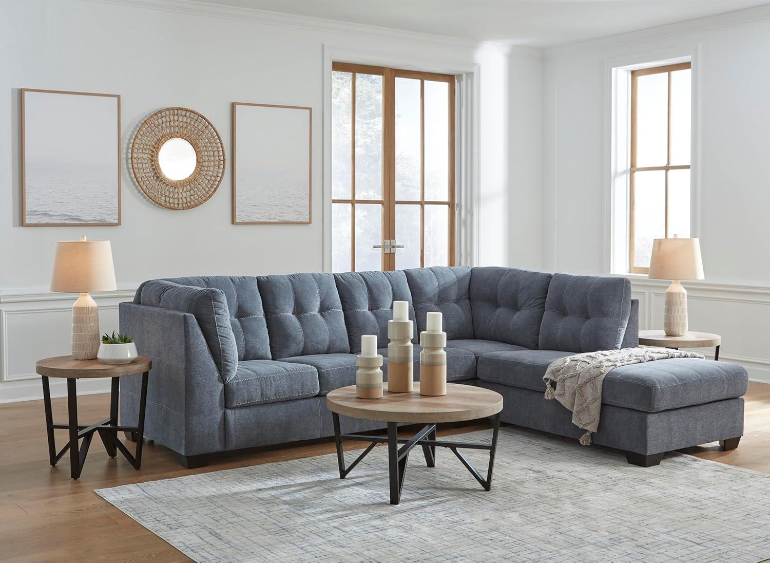 imageSignature Design by Ashley Marleton Contemporary RightArm Facing Tufted 2Piece Sleeper Sectional with Chaise Loose Seat Cushions and BiFold Memory Foam Mattress Full BlueBlue