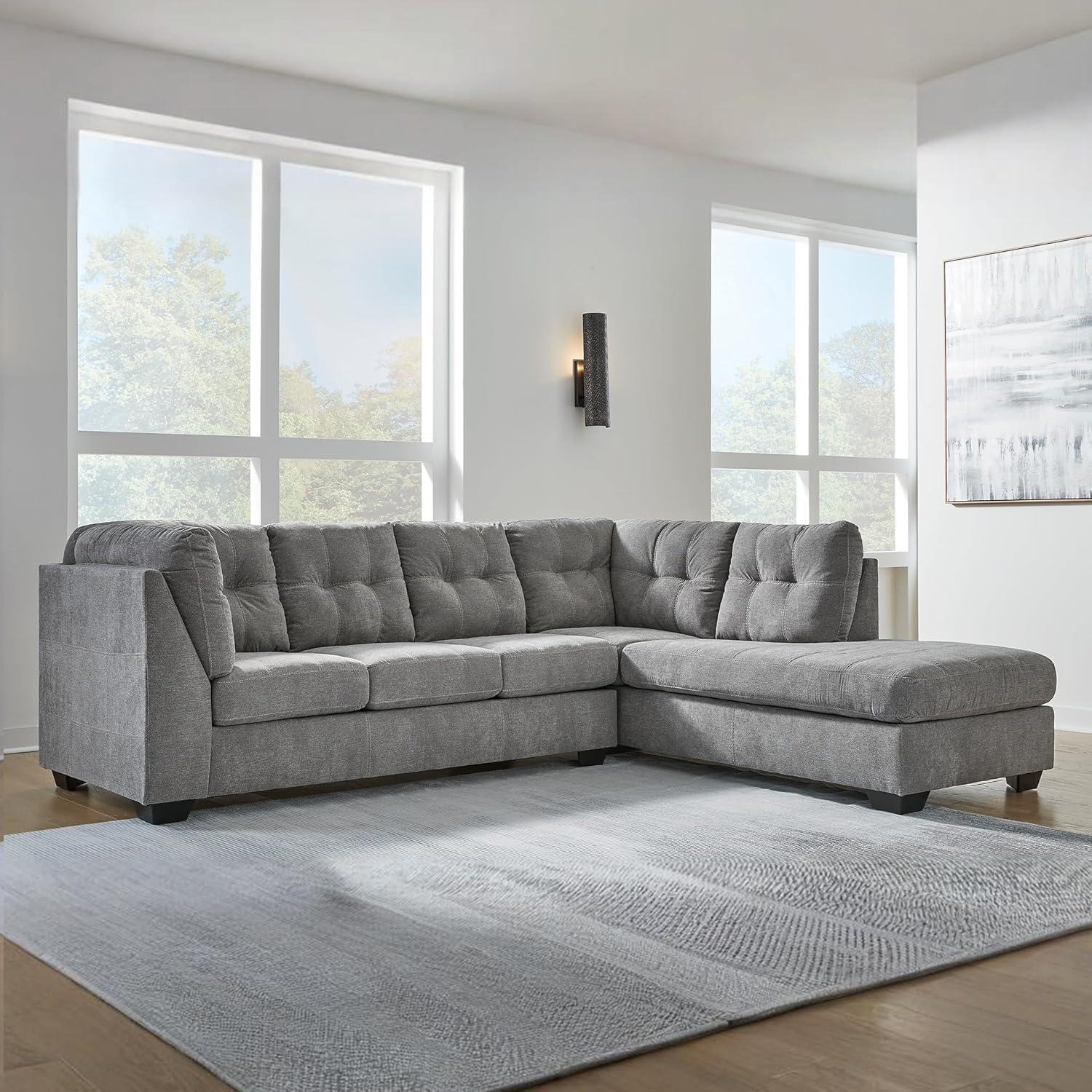 imageSignature Design by Ashley Marleton Contemporary RightArm Facing Tufted 2Piece Sleeper Sectional with Chaise Loose Seat Cushions and BiFold Memory Foam Mattress Full BlueGrey