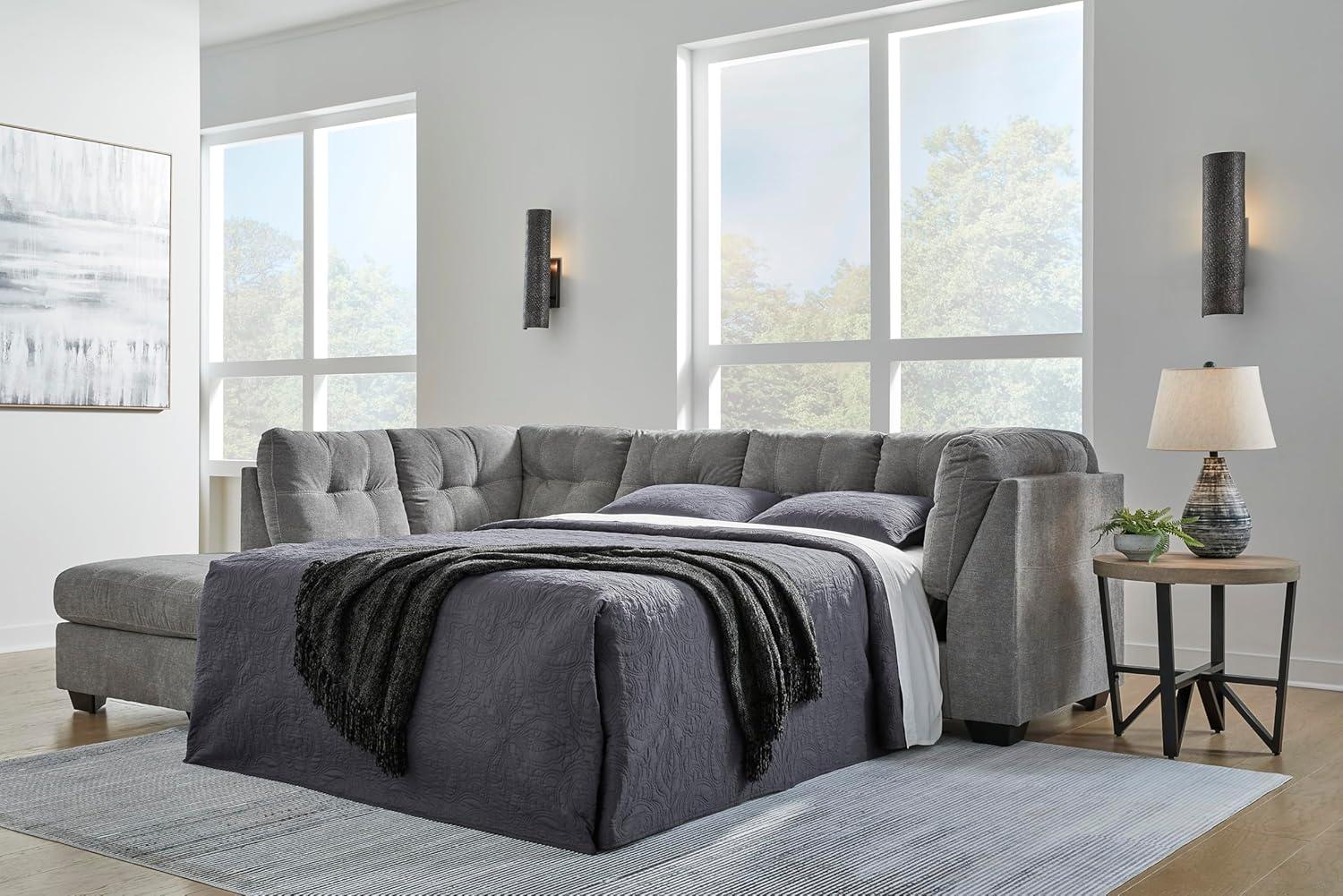 imageSignature Design by Ashley Marleton Contemporary RightArm Facing Tufted 2Piece Sleeper Sectional with Chaise Loose Seat Cushions and BiFold Memory Foam Mattress Full BlueGrey