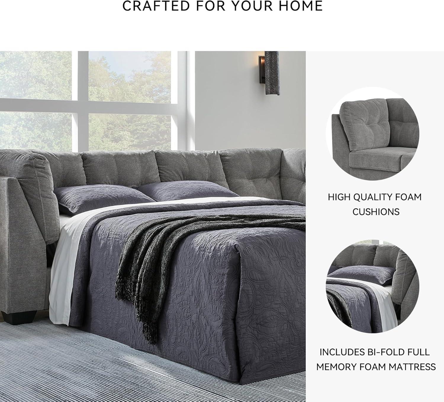 imageSignature Design by Ashley Marleton Contemporary RightArm Facing Tufted 2Piece Sleeper Sectional with Chaise Loose Seat Cushions and BiFold Memory Foam Mattress Full BlueGrey