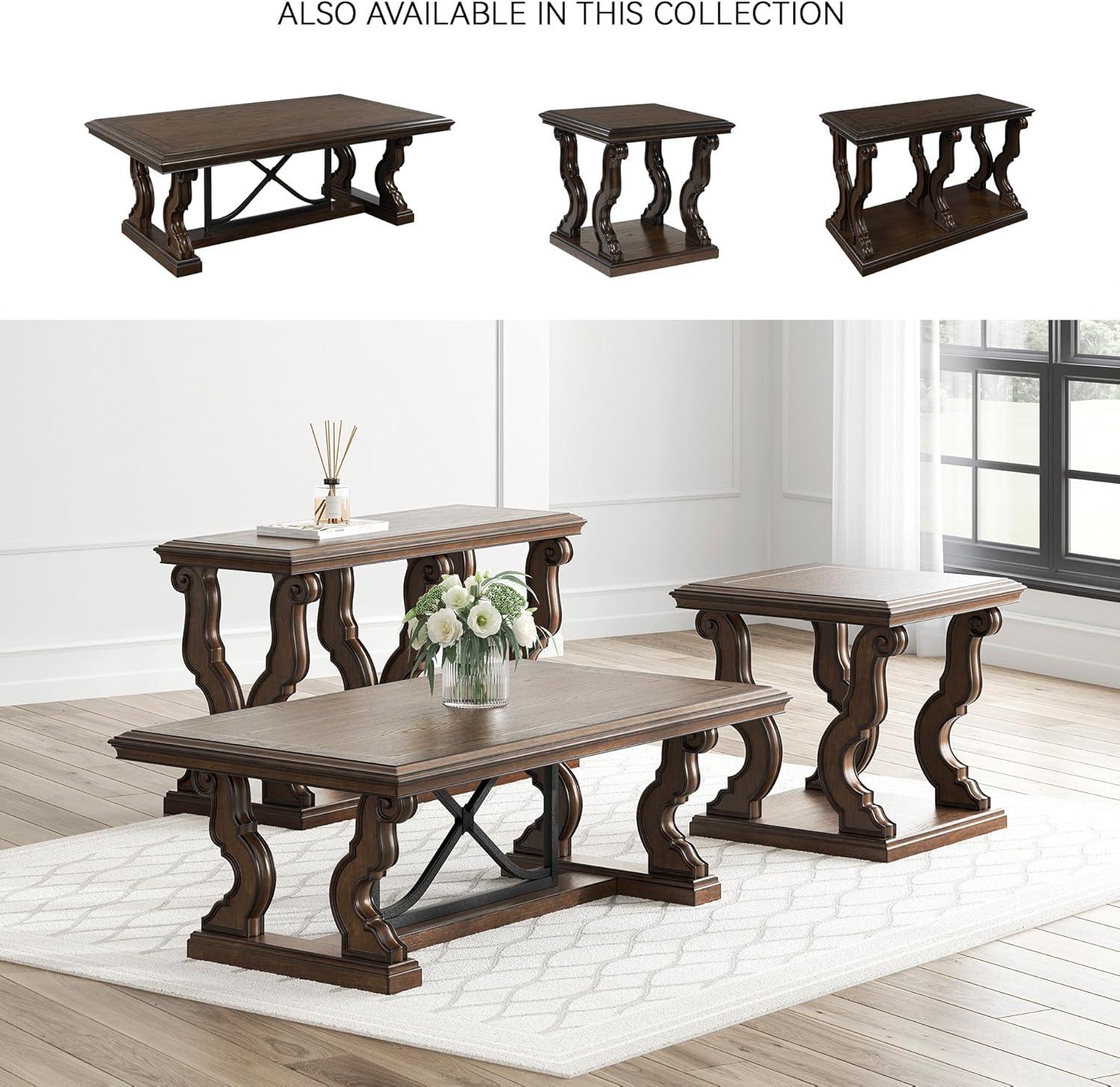 imageSignature Design by Ashley Maylee Classic Coffee Table with Trestle Base Dark Brown