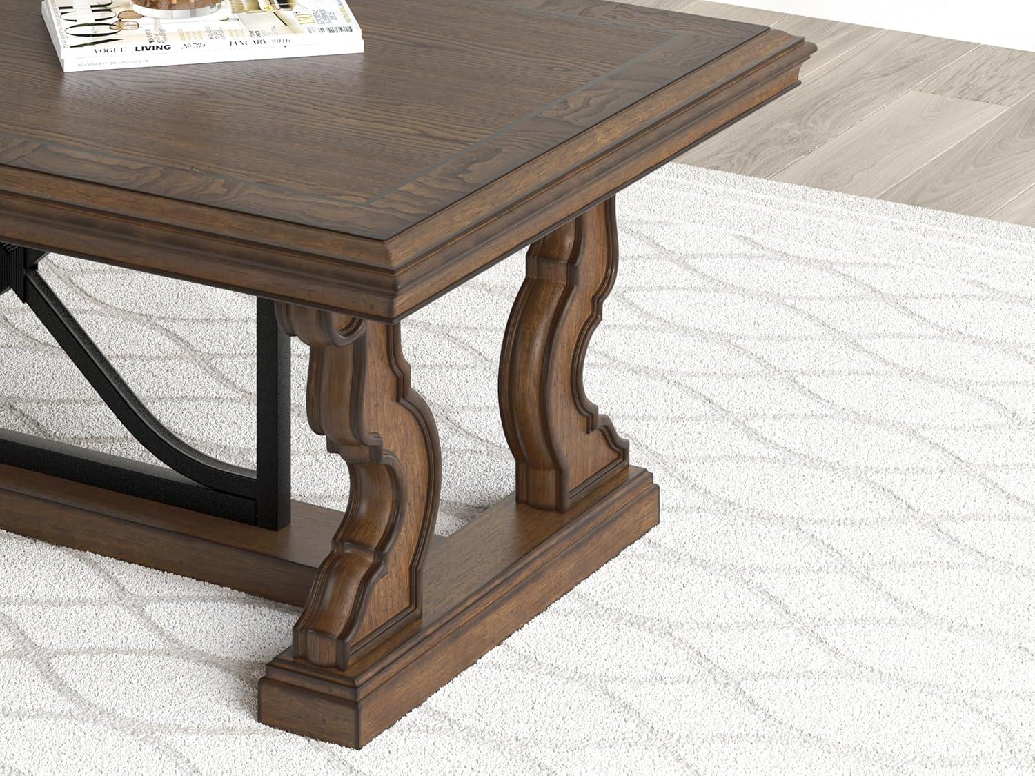imageSignature Design by Ashley Maylee Classic Coffee Table with Trestle Base Dark Brown