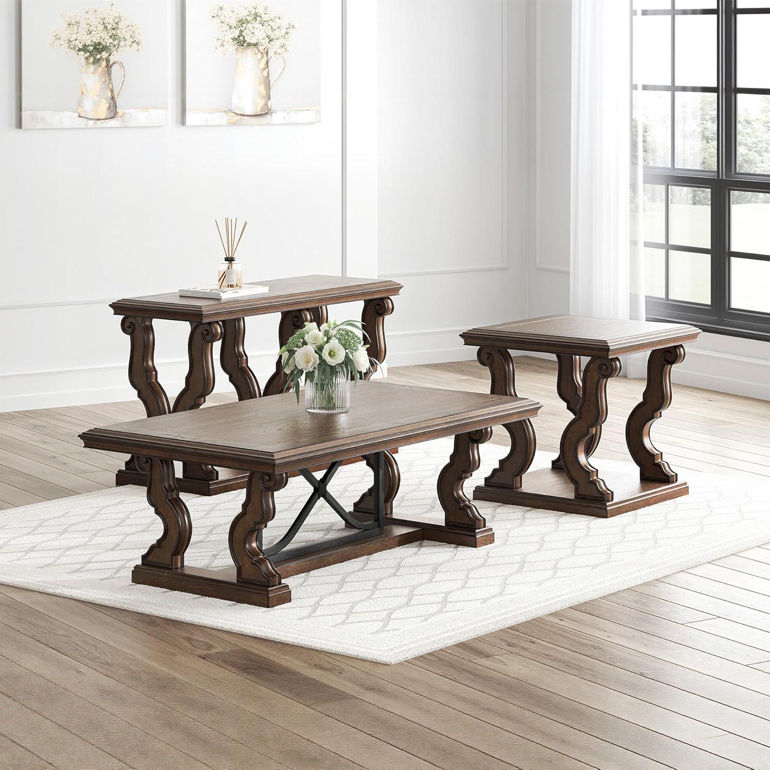 imageSignature Design by Ashley Maylee Classic Coffee Table with Trestle Base Dark Brown