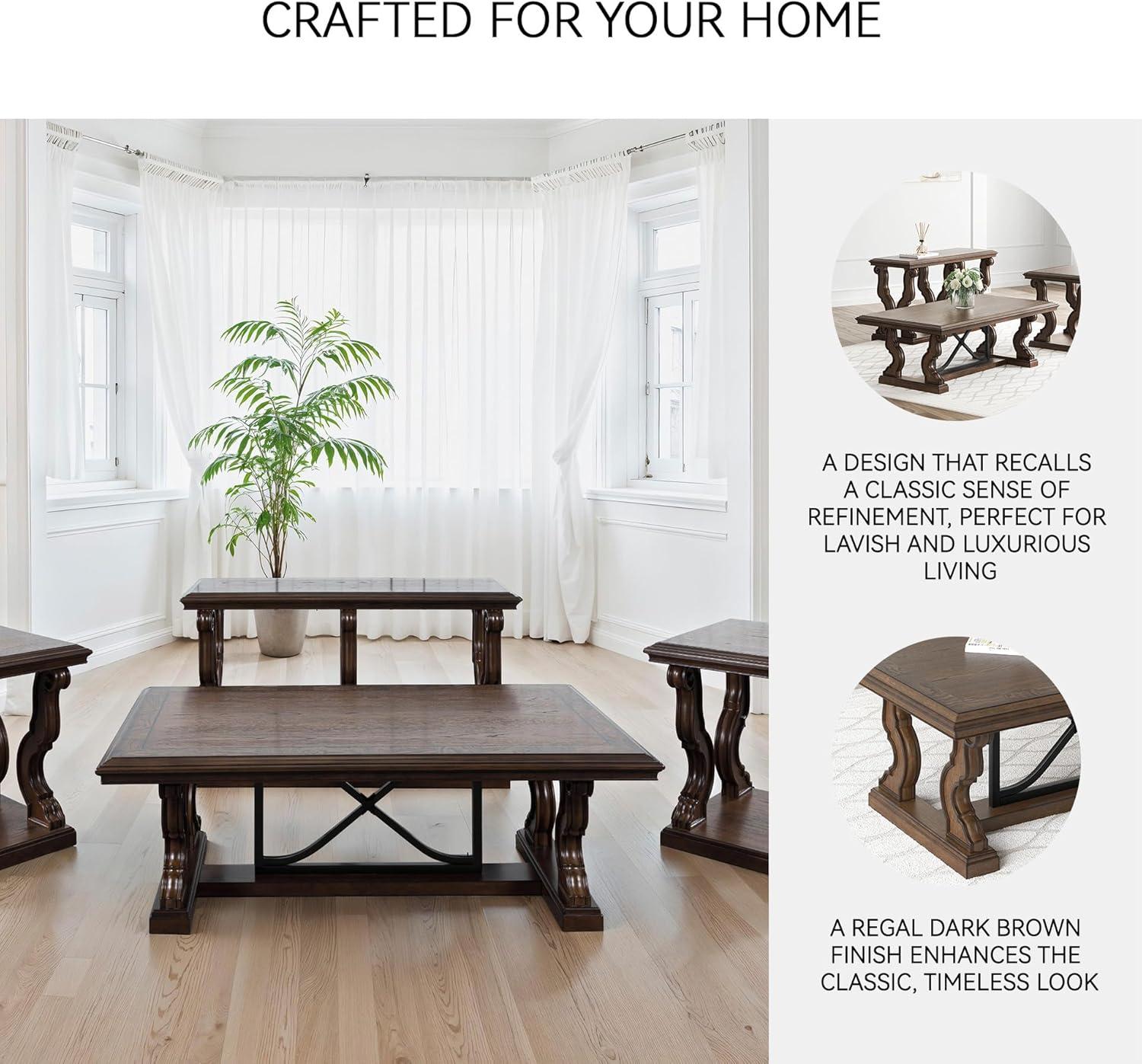 imageSignature Design by Ashley Maylee Classic Coffee Table with Trestle Base Dark Brown