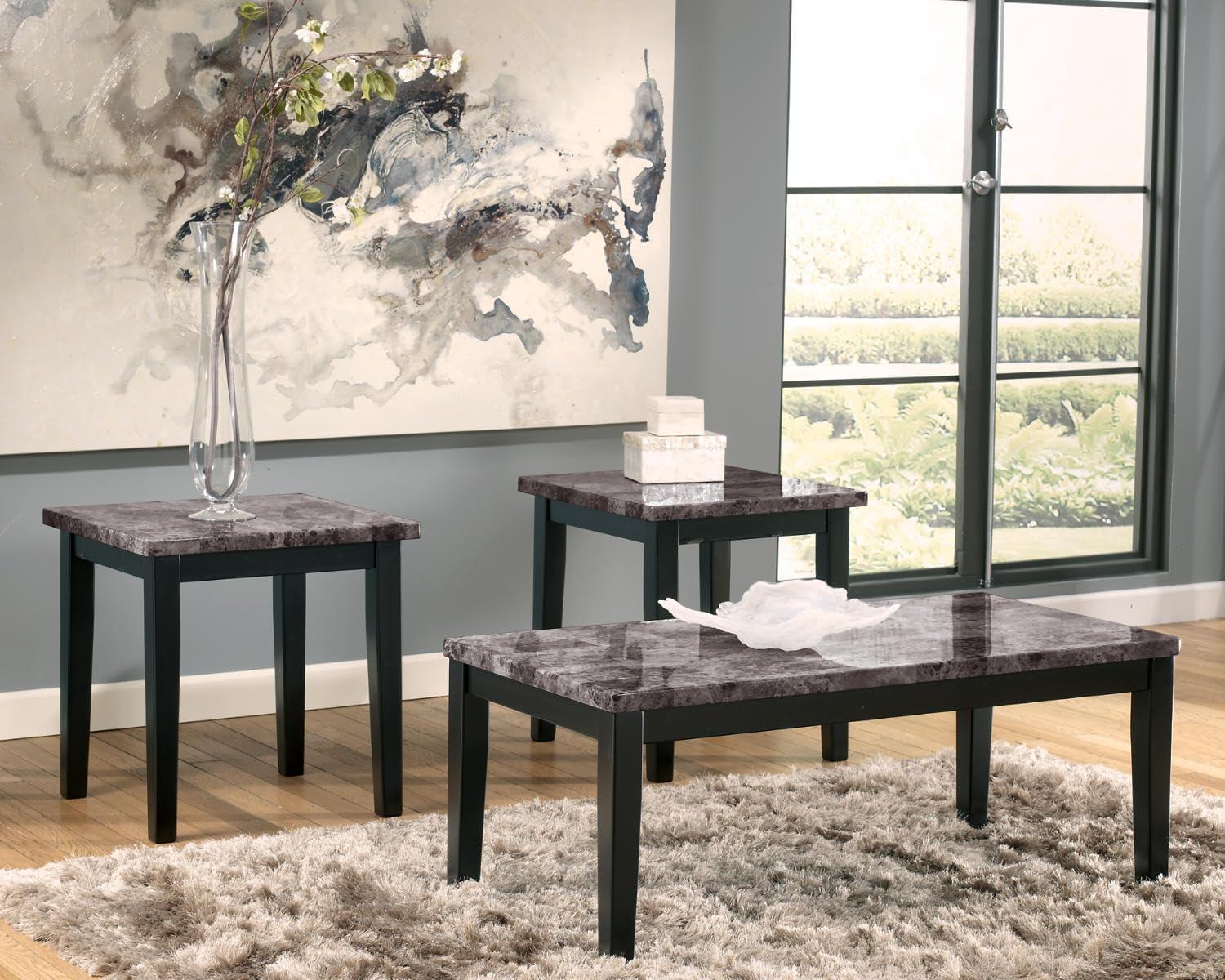 imageSignature Design by Ashley Maysville Faux Marble Top 3Piece Table Set Includes Coffee Table ampamp 2 End Tables BlackBlack