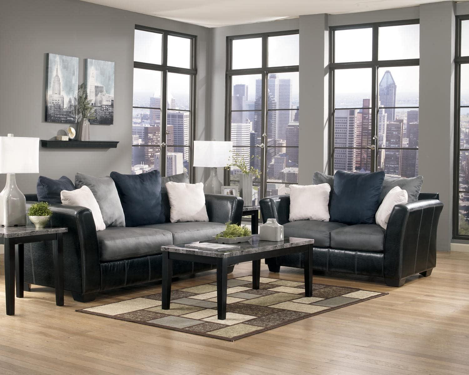 imageSignature Design by Ashley Maysville Faux Marble Top 3Piece Table Set Includes Coffee Table ampamp 2 End Tables BlackBlack