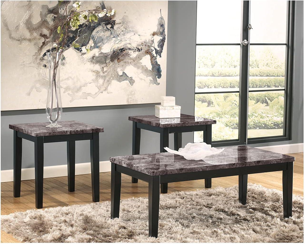 imageSignature Design by Ashley Maysville Faux Marble Top 3Piece Table Set Includes Coffee Table ampamp 2 End Tables BlackBlack