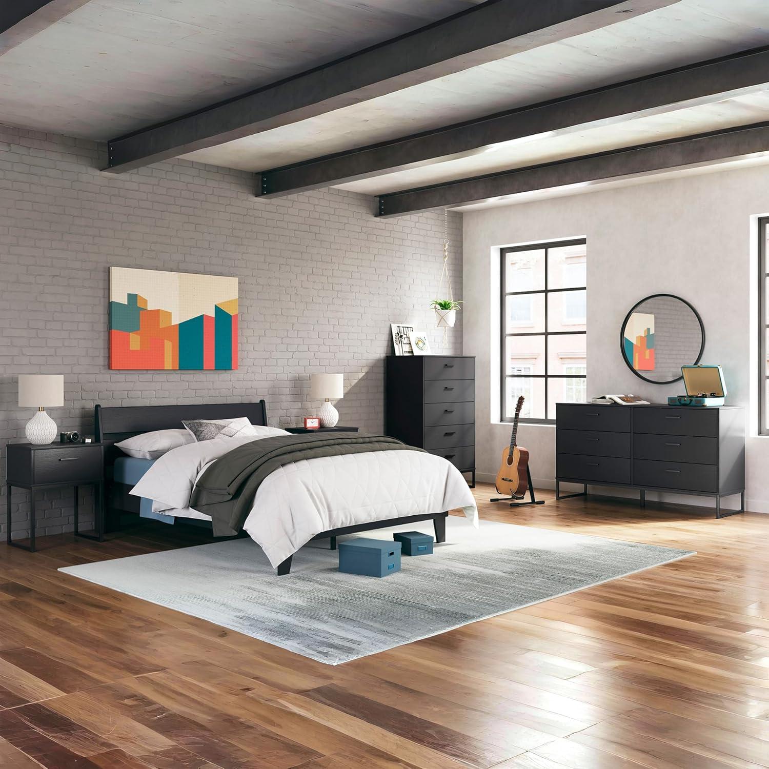 imageSignature Design by Ashley Neilsville Butcher Block Style Platform Bed Full Rustic GrayBlack