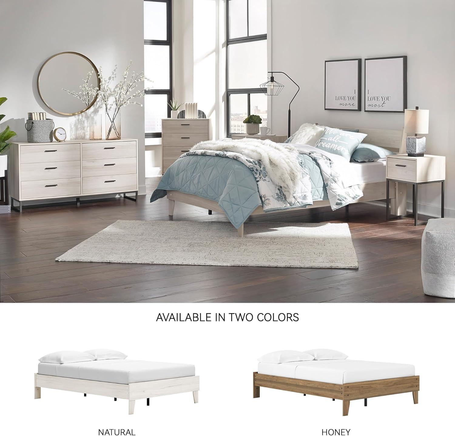 imageSignature Design by Ashley Neilsville Butcher Block Style Platform Bed Full Rustic GrayLight Beige