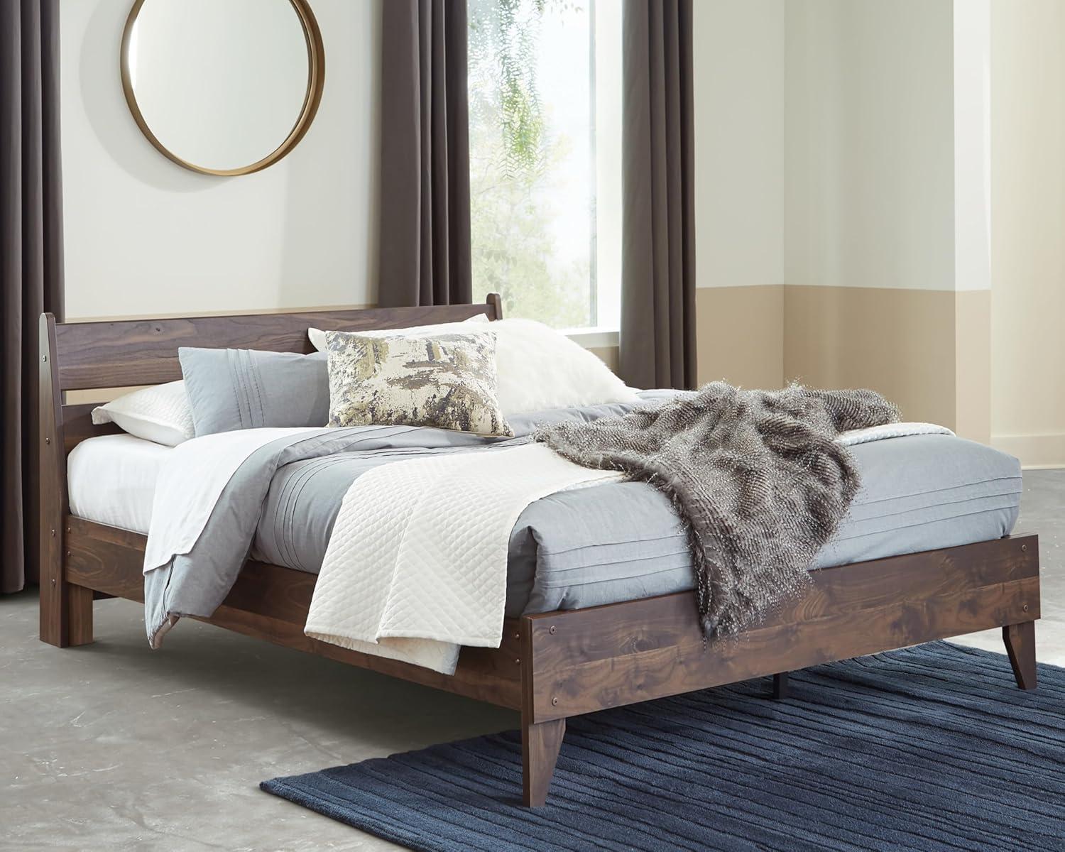 imageSignature Design by Ashley Neilsville Butcher Block Style Platform Bed Full Rustic GrayMocha Brown