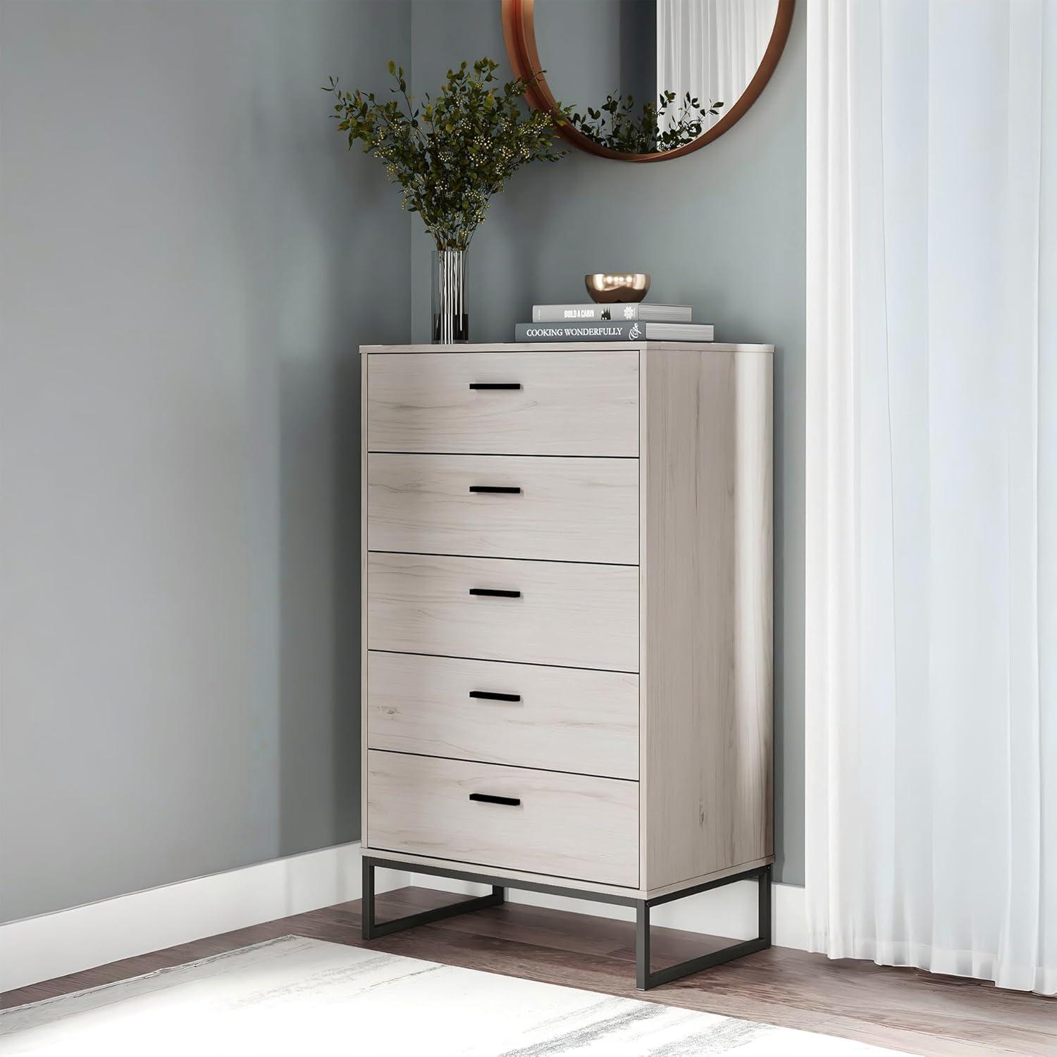 imageSignature Design by Ashley Neilsville Industrial 5 Drawer Chest of Drawers with SmoothGliding Drawers and Safety Stop GrayBeige