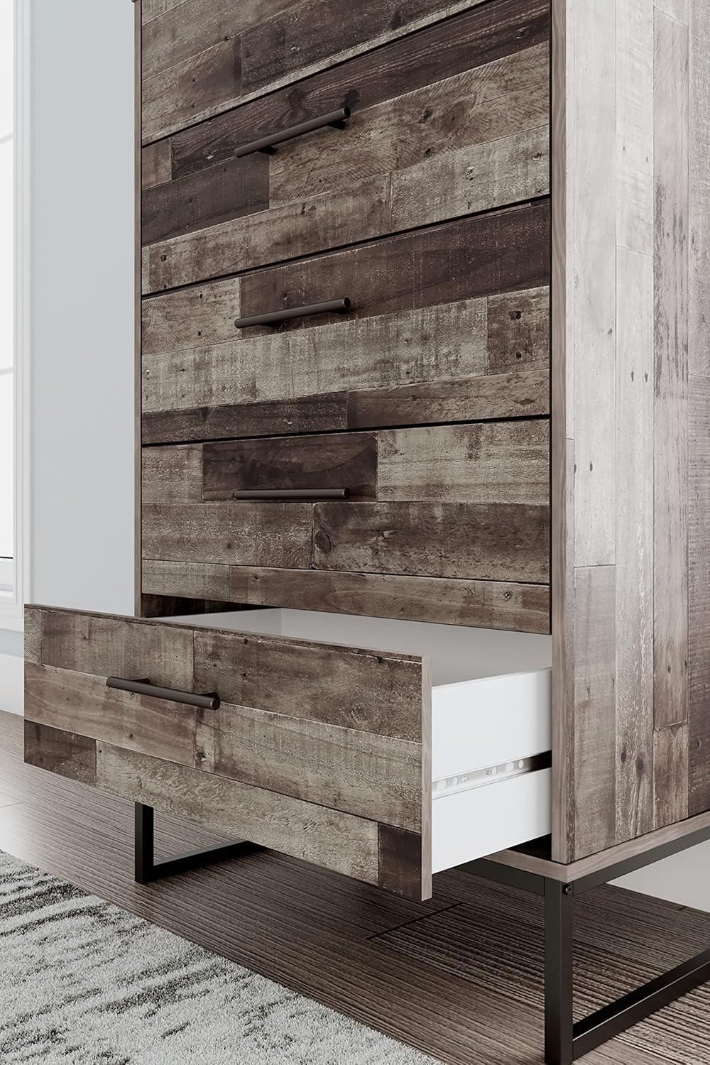 imageSignature Design by Ashley Neilsville Industrial 5 Drawer Chest of Drawers with SmoothGliding Drawers and Safety Stop GrayGrey