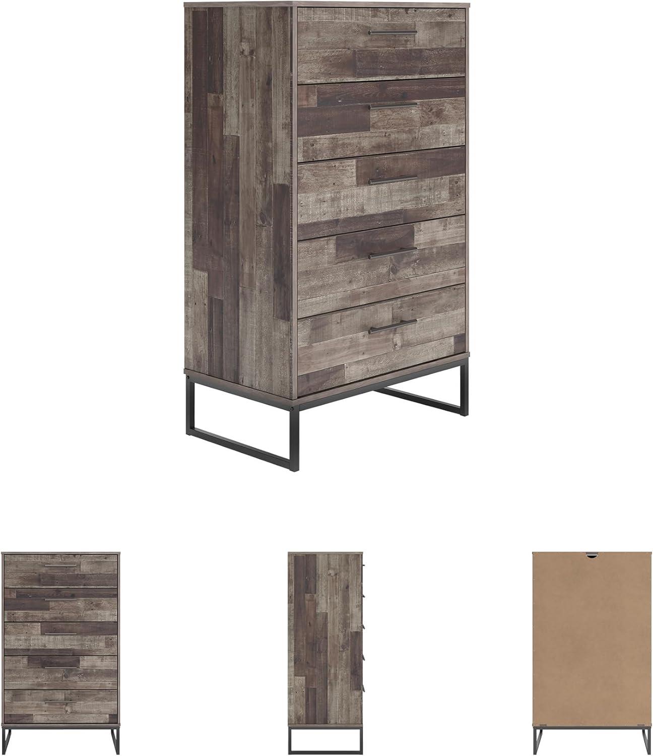 imageSignature Design by Ashley Neilsville Industrial 5 Drawer Chest of Drawers with SmoothGliding Drawers and Safety Stop GrayGrey