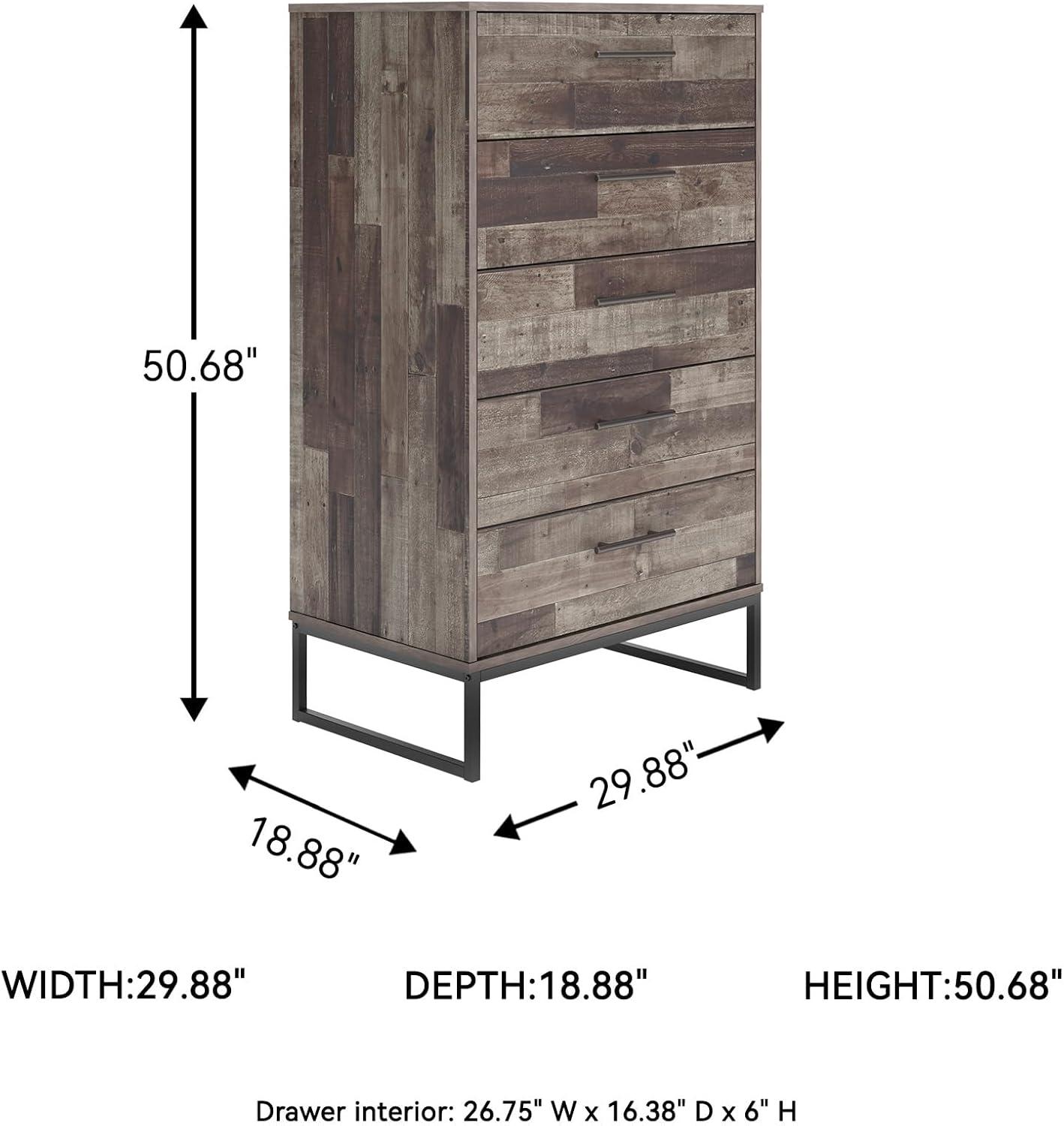 imageSignature Design by Ashley Neilsville Industrial 5 Drawer Chest of Drawers with SmoothGliding Drawers and Safety Stop GrayGrey