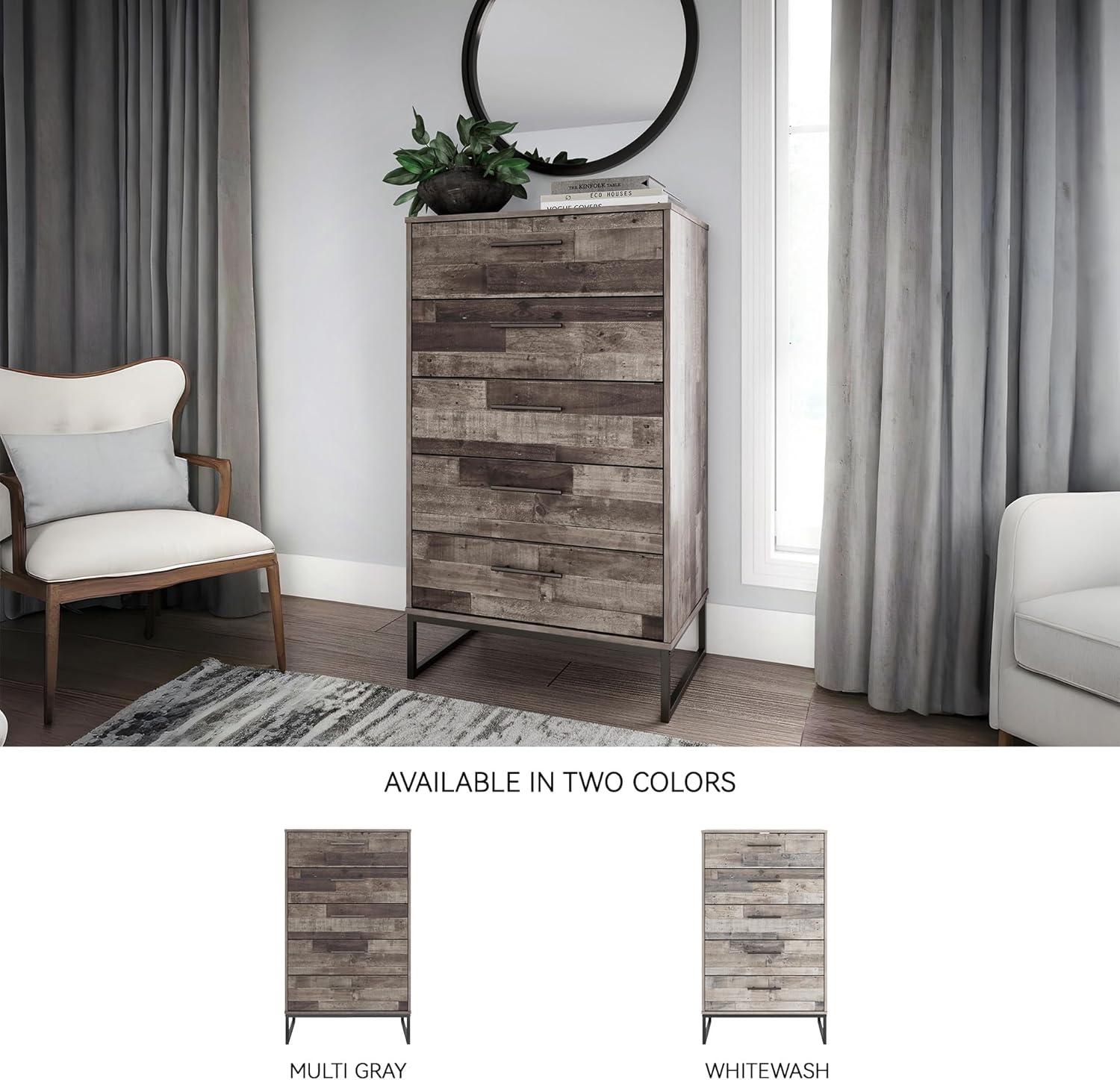 imageSignature Design by Ashley Neilsville Industrial 5 Drawer Chest of Drawers with SmoothGliding Drawers and Safety Stop GrayGrey