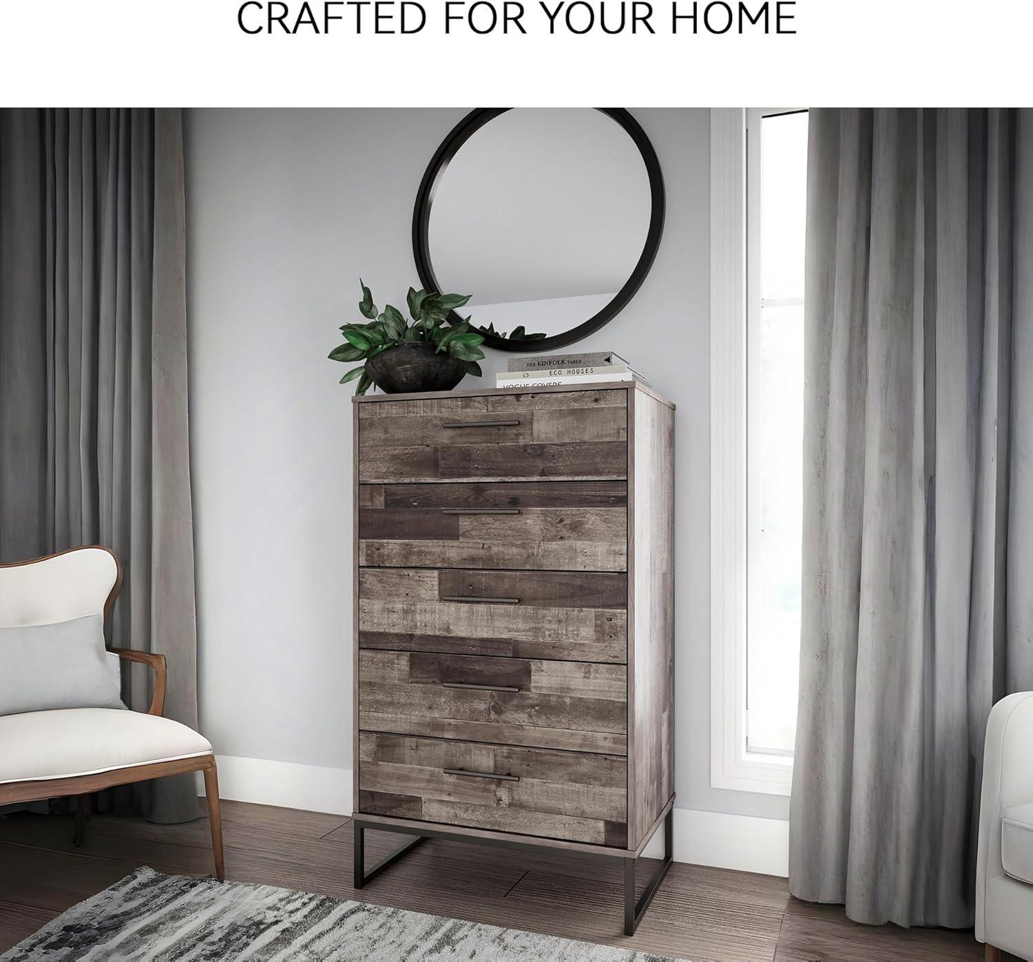 imageSignature Design by Ashley Neilsville Industrial 5 Drawer Chest of Drawers with SmoothGliding Drawers and Safety Stop GrayGrey