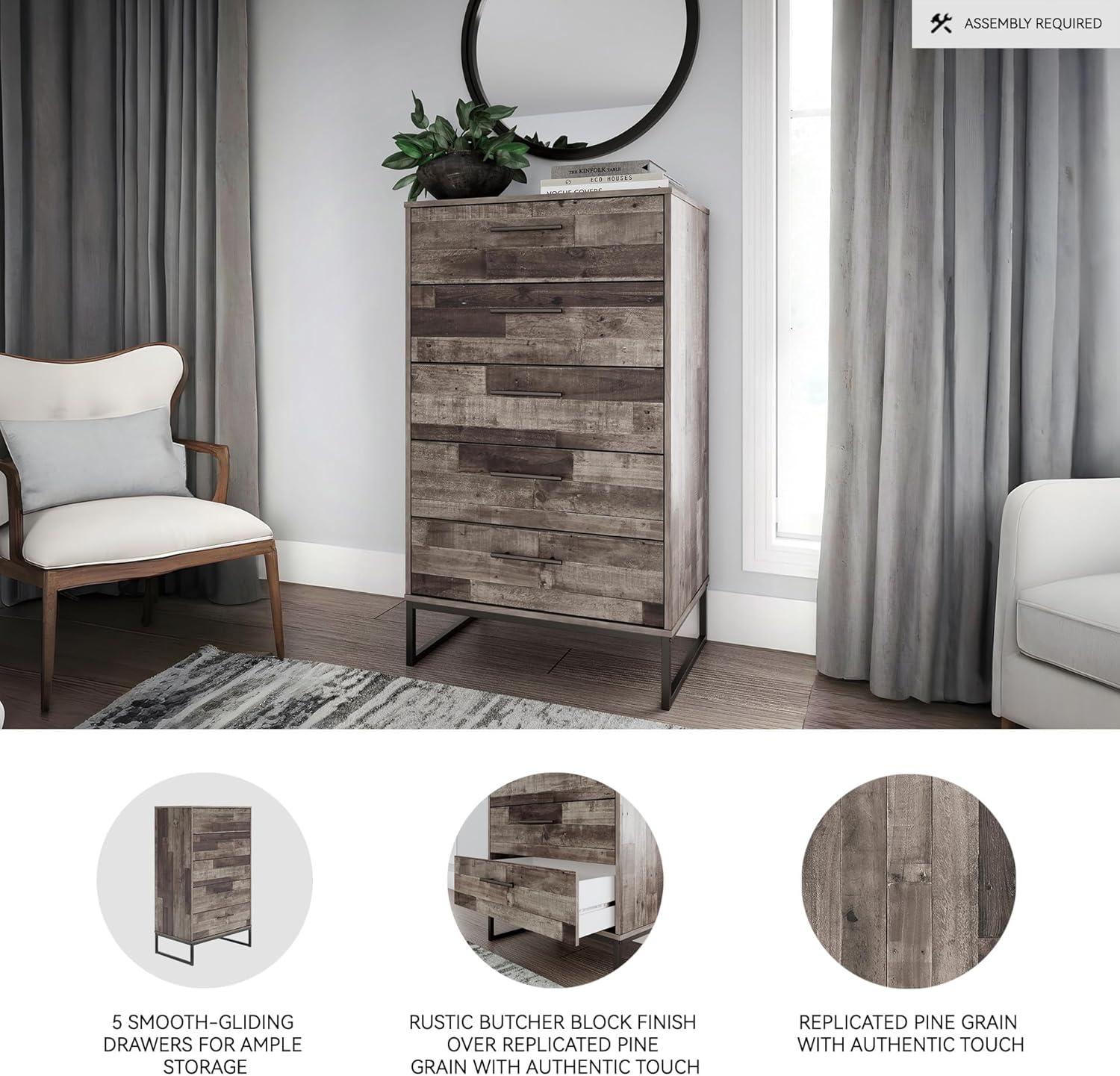 imageSignature Design by Ashley Neilsville Industrial 5 Drawer Chest of Drawers with SmoothGliding Drawers and Safety Stop GrayGrey