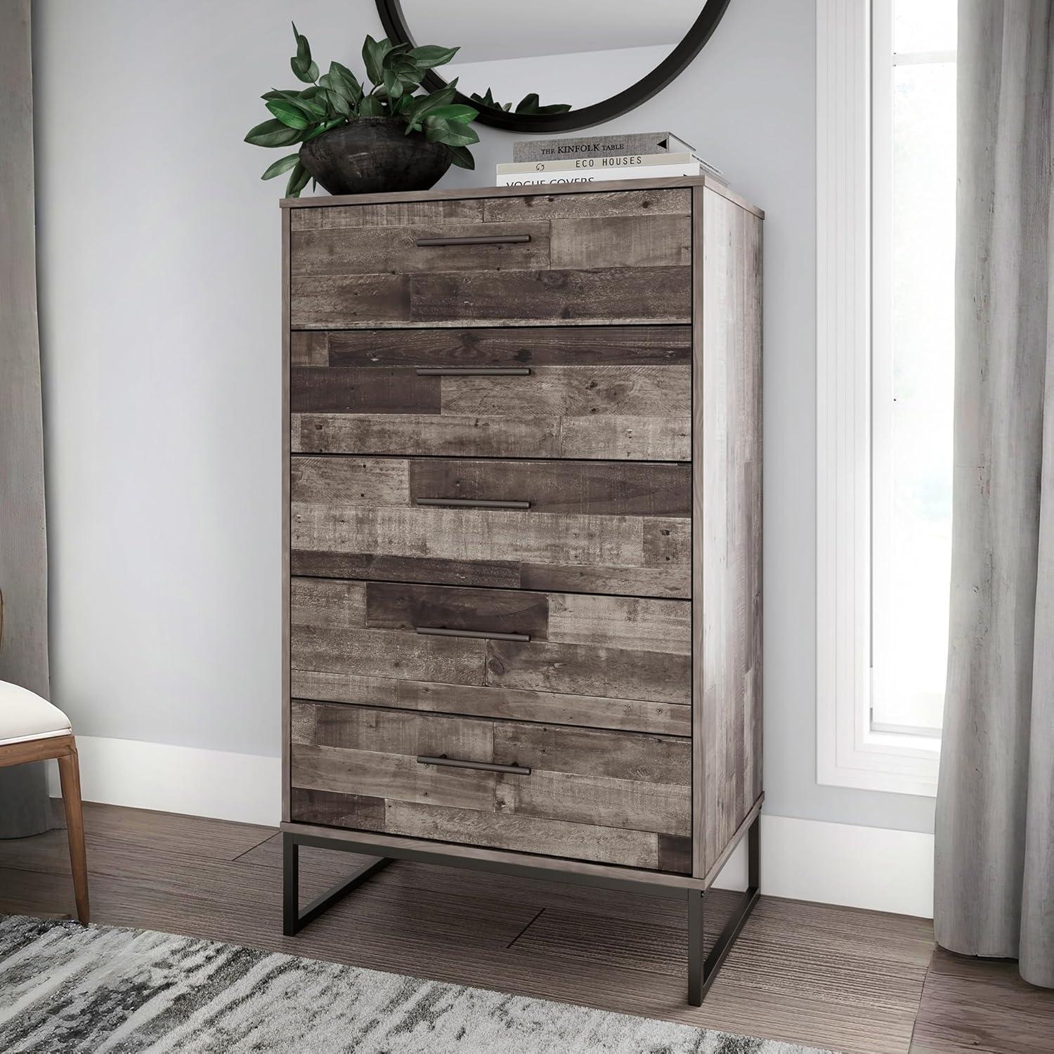 imageSignature Design by Ashley Neilsville Industrial 5 Drawer Chest of Drawers with SmoothGliding Drawers and Safety Stop GrayGrey