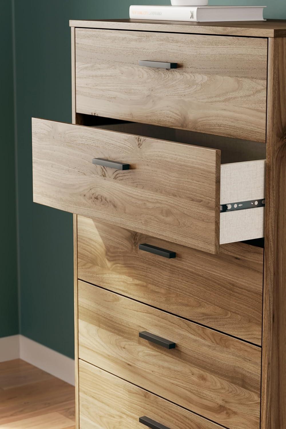 imageSignature Design by Ashley Neilsville Industrial 5 Drawer Chest of Drawers with SmoothGliding Drawers and Safety Stop GrayHoney Brown
