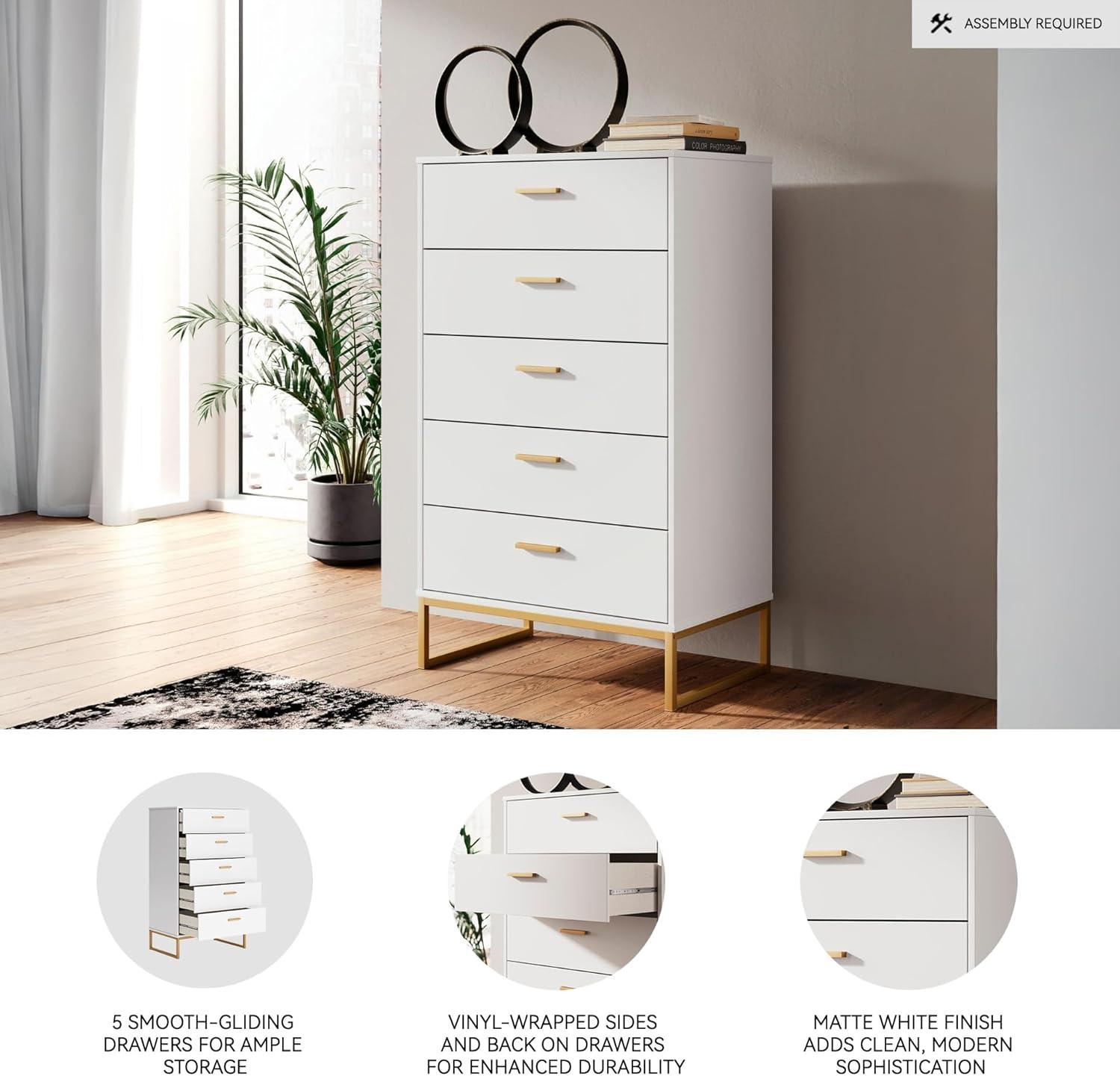 imageSignature Design by Ashley Neilsville Industrial 5 Drawer Chest of Drawers with SmoothGliding Drawers and Safety Stop GrayWhite
