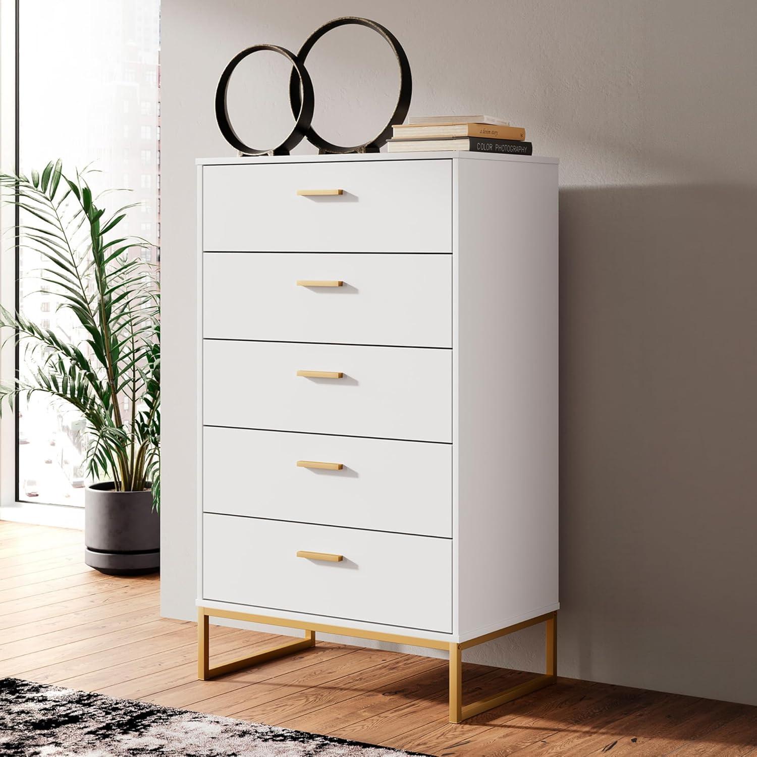 imageSignature Design by Ashley Neilsville Industrial 5 Drawer Chest of Drawers with SmoothGliding Drawers and Safety Stop GrayWhite