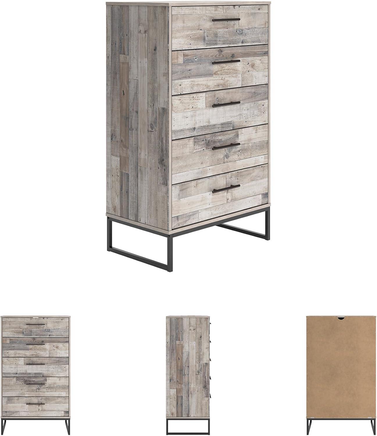 imageSignature Design by Ashley Neilsville Industrial 5 Drawer Chest of Drawers with SmoothGliding Drawers and Safety Stop GrayWhitewash