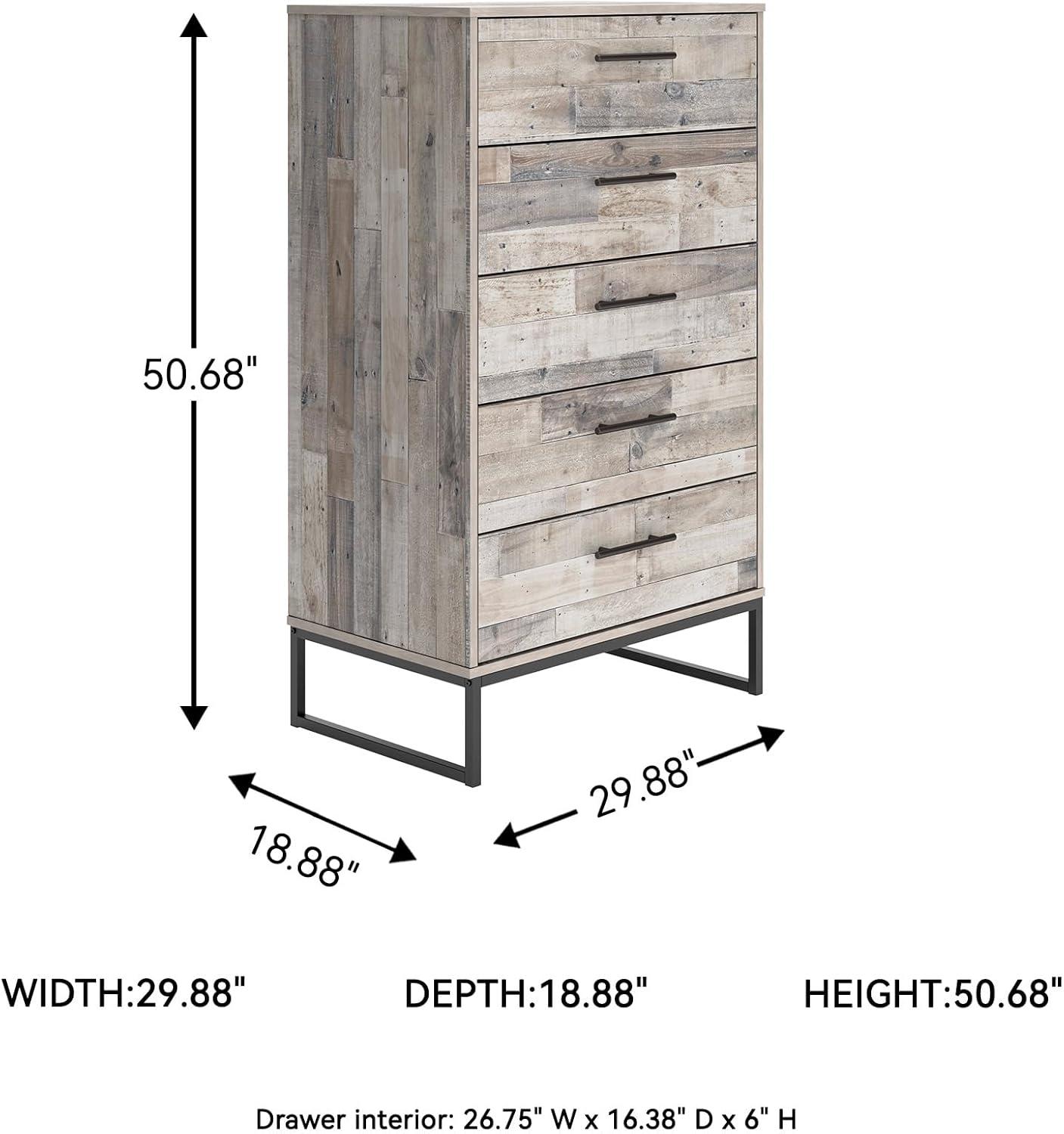 imageSignature Design by Ashley Neilsville Industrial 5 Drawer Chest of Drawers with SmoothGliding Drawers and Safety Stop GrayWhitewash