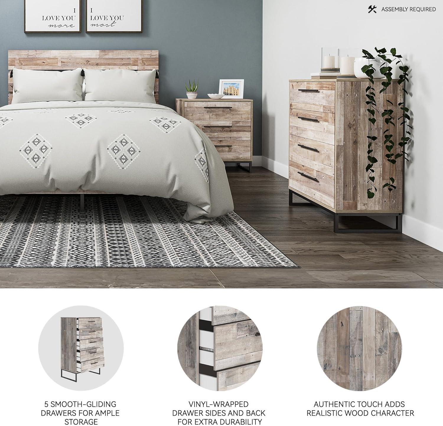 imageSignature Design by Ashley Neilsville Industrial 5 Drawer Chest of Drawers with SmoothGliding Drawers and Safety Stop GrayWhitewash