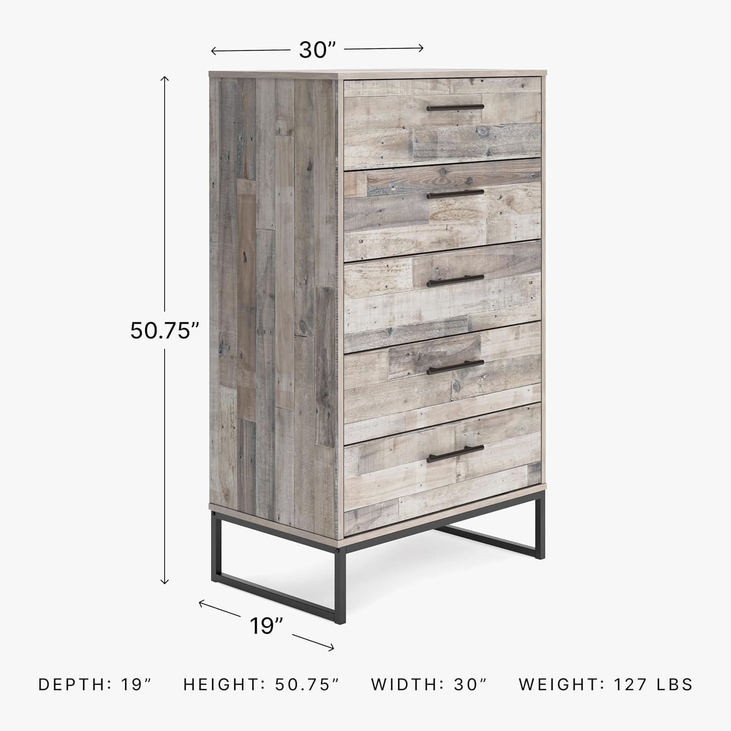imageSignature Design by Ashley Neilsville Industrial 5 Drawer Chest of Drawers with SmoothGliding Drawers and Safety Stop GrayWhitewash