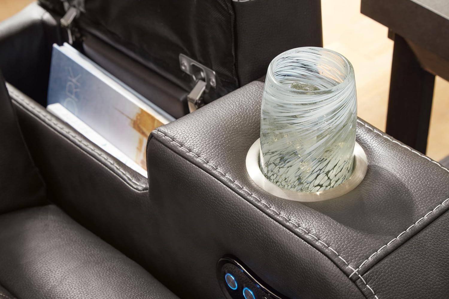 imageSignature Design by Ashley NextGen DuraPella Power Reclining Sofa Wireless ampamp USB Charging ZeroGravity Adjustable Headrest WaterRepellent Faux Leather DropDown Table BeigeBrown 86Dark Gray