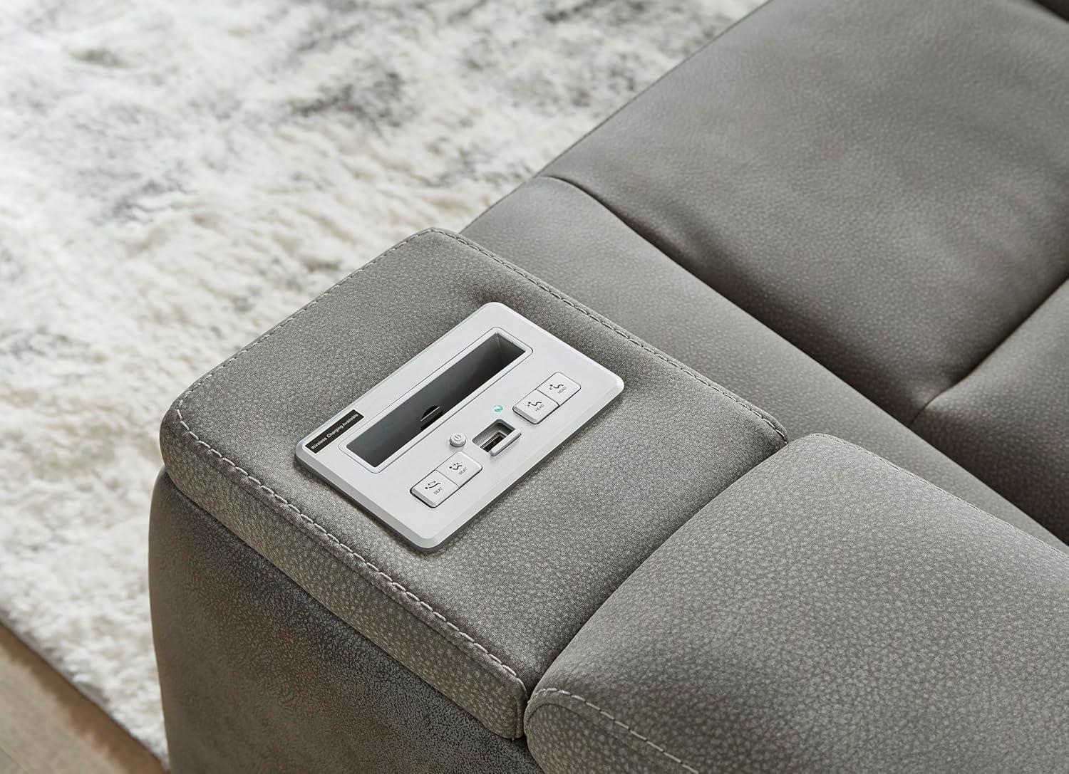imageSignature Design by Ashley NextGen DuraPella Power Reclining Sofa Wireless ampamp USB Charging ZeroGravity Adjustable Headrest WaterRepellent Faux Leather DropDown Table BeigeBrown 86Grey