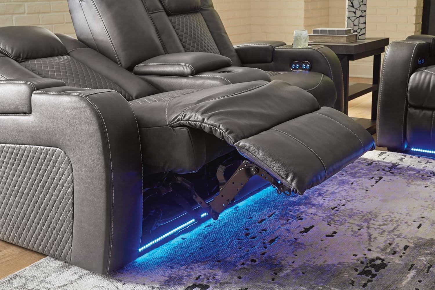 imageSignature Design by Ashley NextGen DuraPella Power Reclining Sofa Wireless ampamp USB Charging ZeroGravity Adjustable Headrest WaterRepellent Faux Leather DropDown Table BeigeBrown 86Dark Gray
