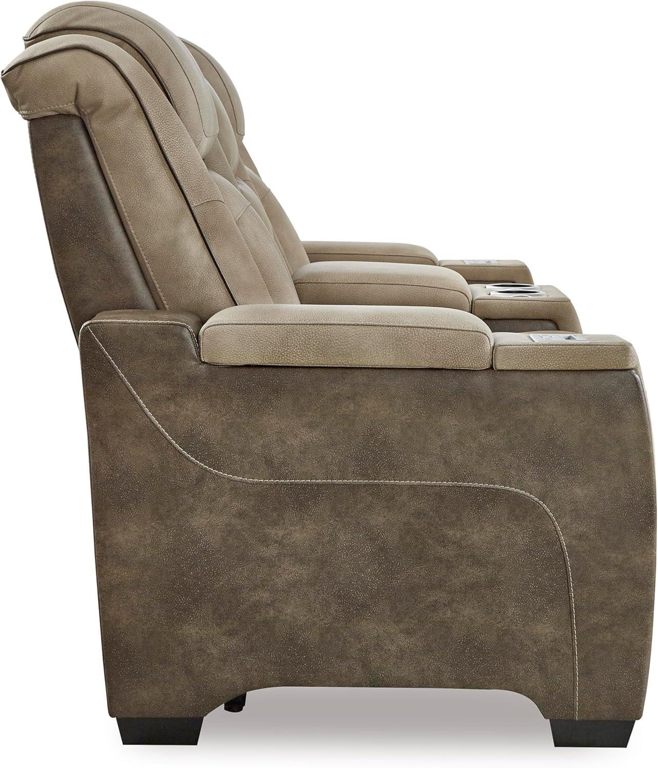 imageSignature Design by Ashley NextGen DuraPella Power Reclining Sofa Wireless ampamp USB Charging ZeroGravity Adjustable Headrest WaterRepellent Faux Leather DropDown Table BeigeBrown 86Beige