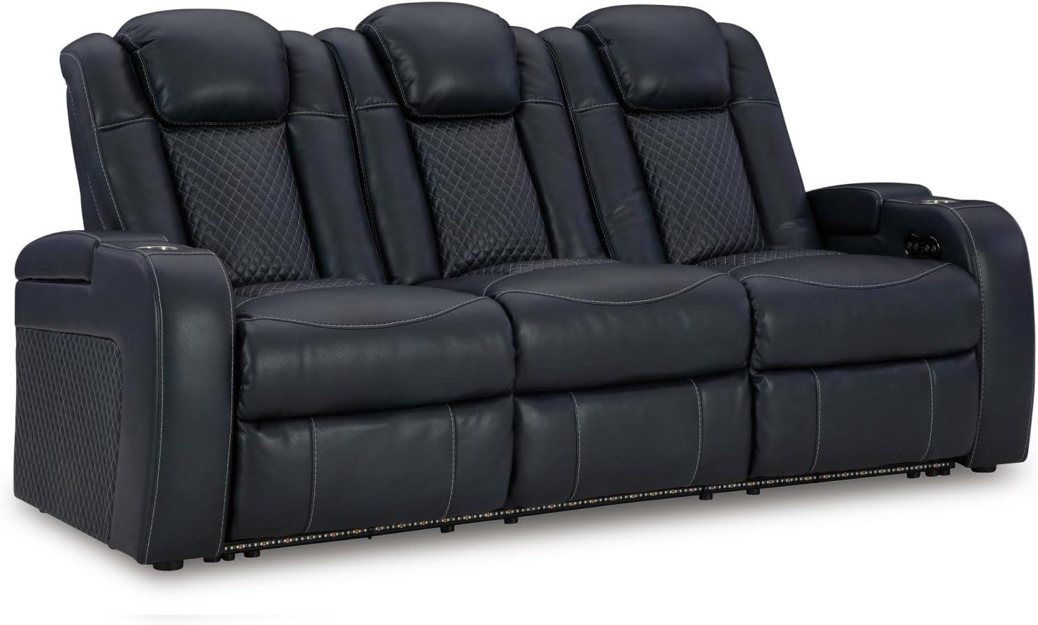 imageSignature Design by Ashley NextGen DuraPella Power Reclining Sofa Wireless ampamp USB Charging ZeroGravity Adjustable Headrest WaterRepellent Faux Leather DropDown Table BeigeBrown 86Navy